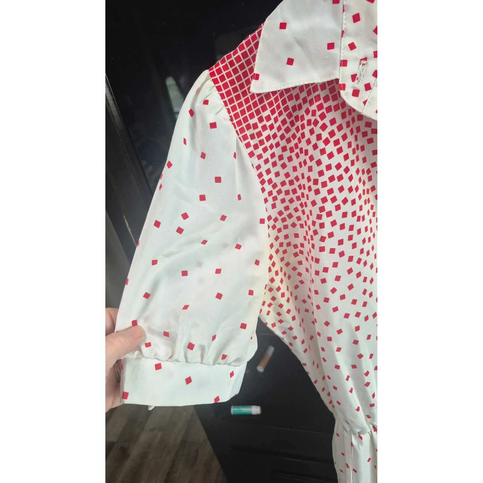 Sweetbriar Vintage Cottagecore Dress Red White Geometric Square Dot Midi 80s 90s