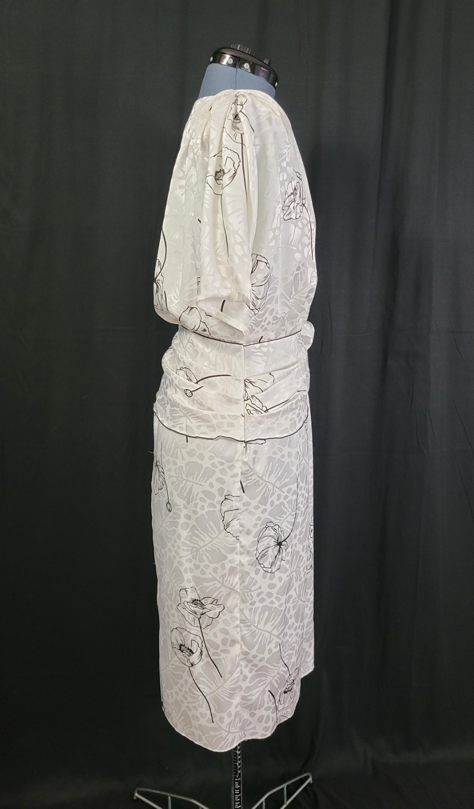 Vintage Hal Ferman White Print on White Blouson Dress w Black Accents Size M/L?