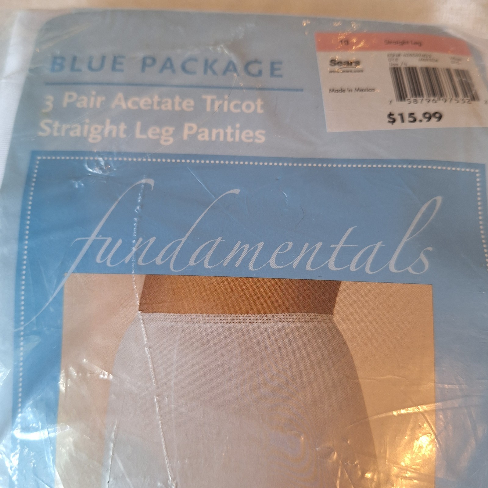 2 Vintage Blue Package Sears Size 10 Acetate Tricot Straight Leg Panties 3 Pack
