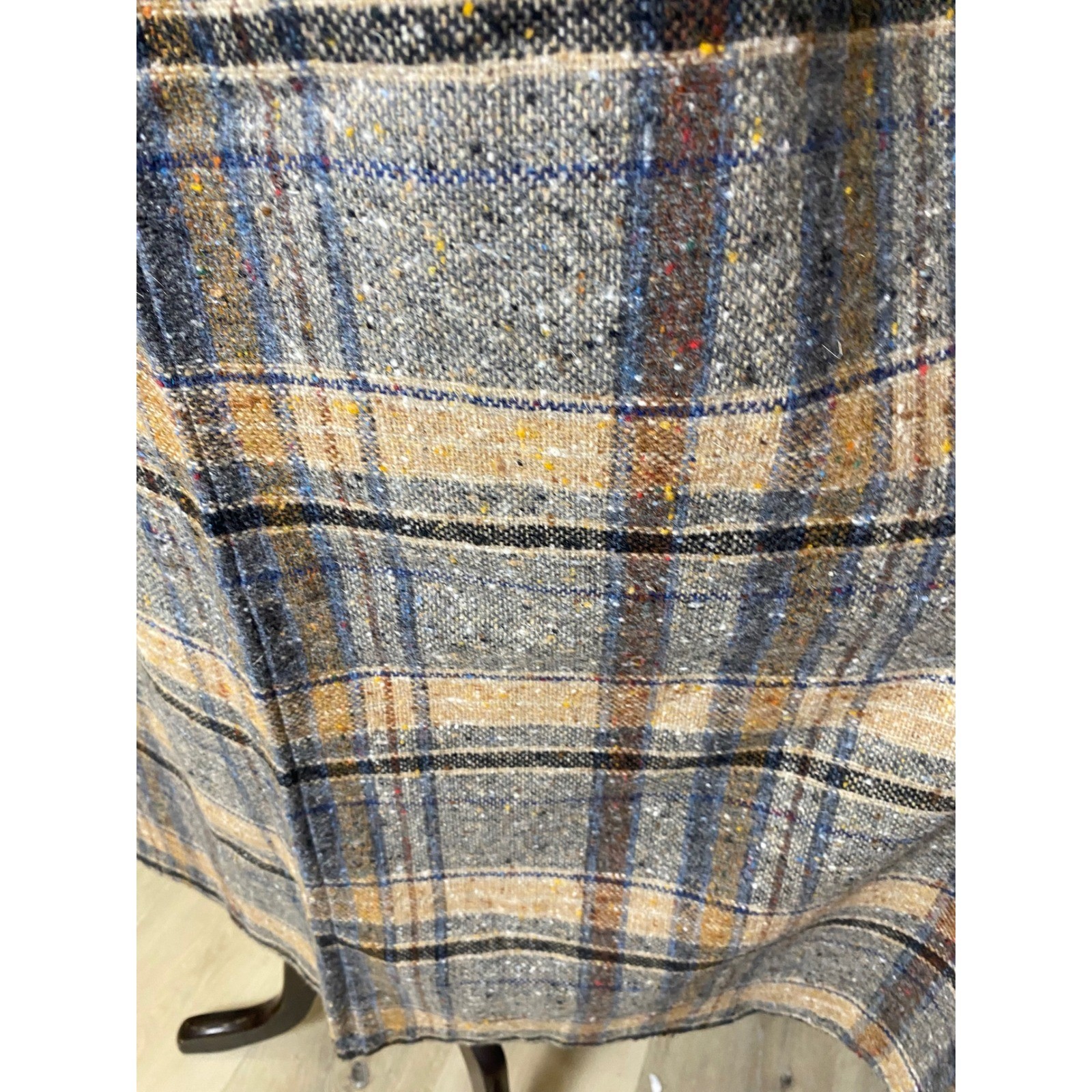 Vintage 70s Plaid Tweed Midi Skirt Womens 16 Tan Grey Multi Color Made in USA
