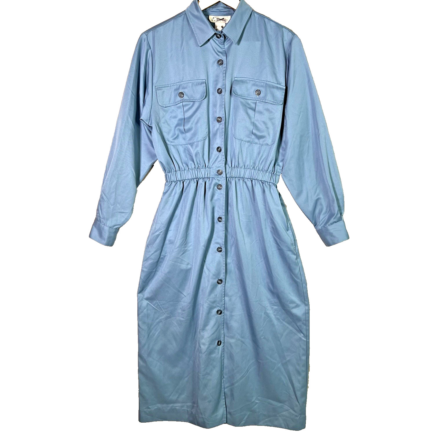 Vintage Norm Thompson Shirt Dress Size 10P Blue Button-Up Midi USA