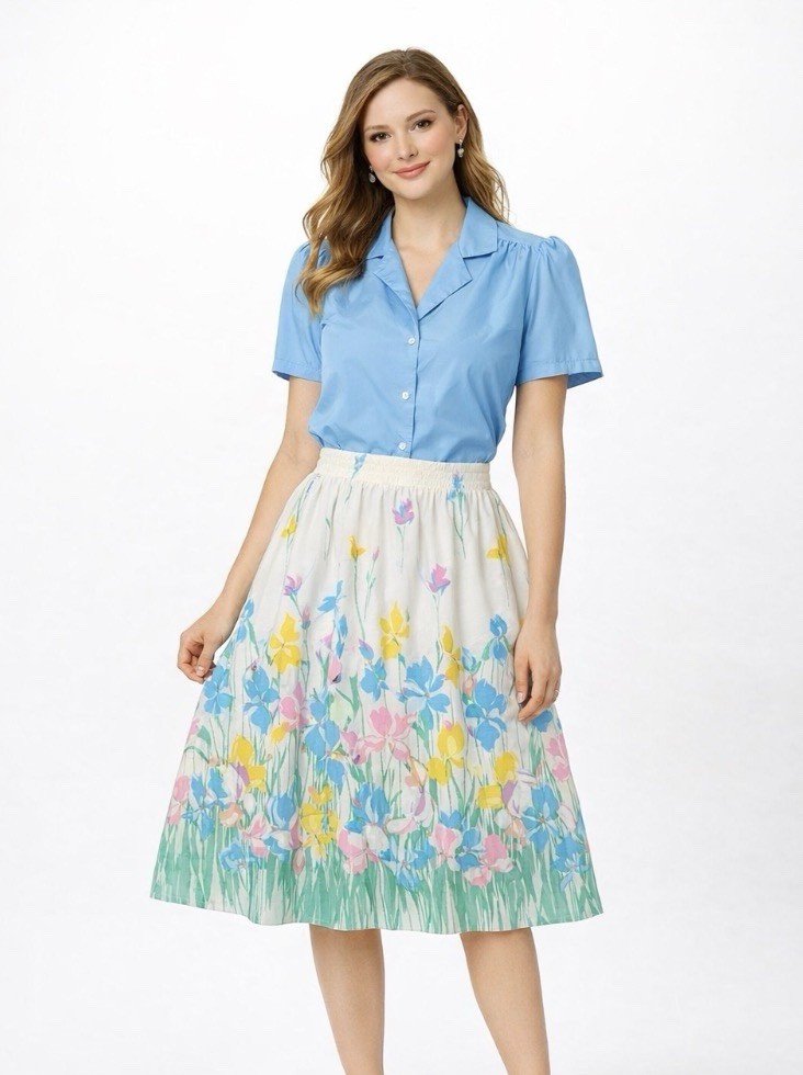 Vintage housewife ’80s Sz 12 Pastel Floral Skirt Copley Square USA Union Medium