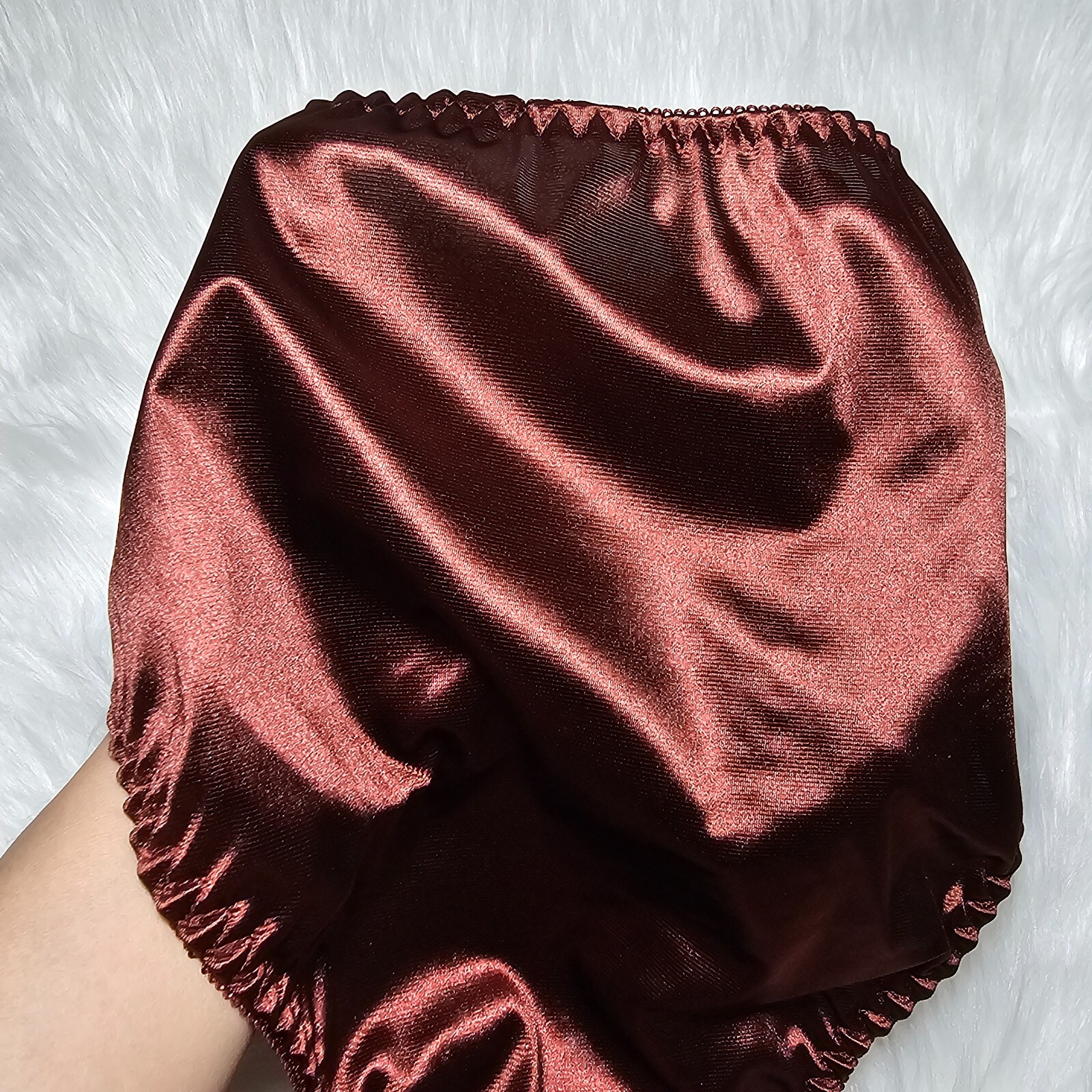 Vintage Glossy Satin Panty Sissy Brown String Bikini Brief Size 8-9 Hip 42-46″
