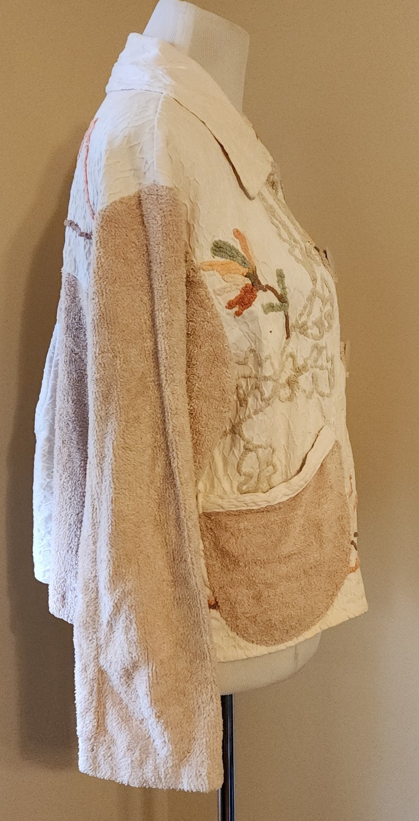 VTG Chenille Jacket Blanket Coat Bedspread Robe Deep Pile Floral 90s Does 50s