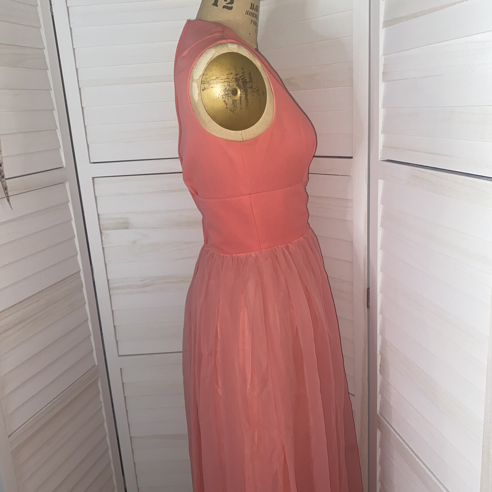 Vintage 60s Salmon Maxi Hostess Elegant Miss Formal Evening Dress Gown Small/Med