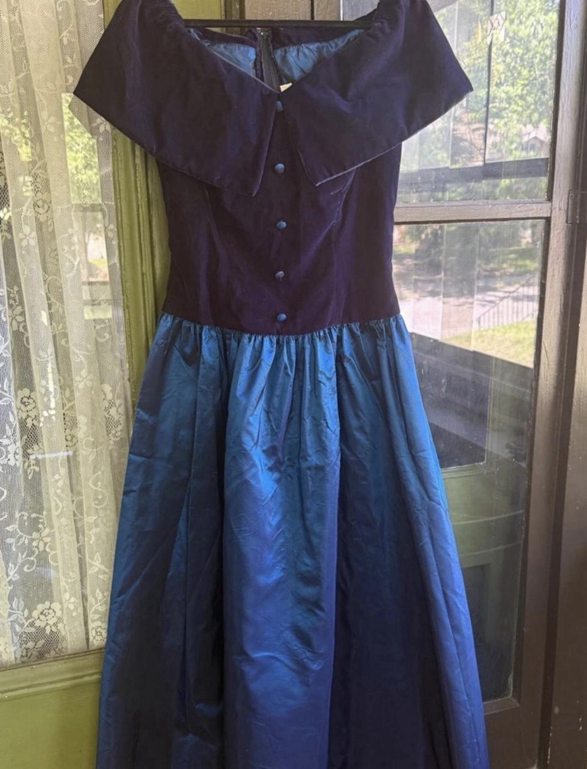 Vtg Alfred Angelo Blue Off Shoulder Formal Dress Sz 8 Excellent Condition