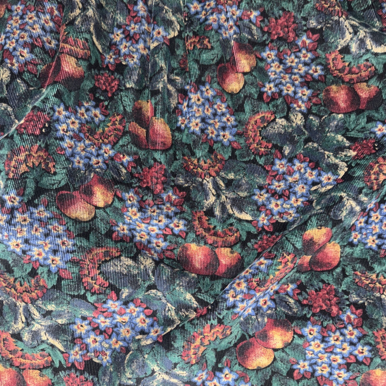 Vintage L.L. Bean Corduroy Maxi Skirt Women’s 16p (32″) Floral And Peaches Print