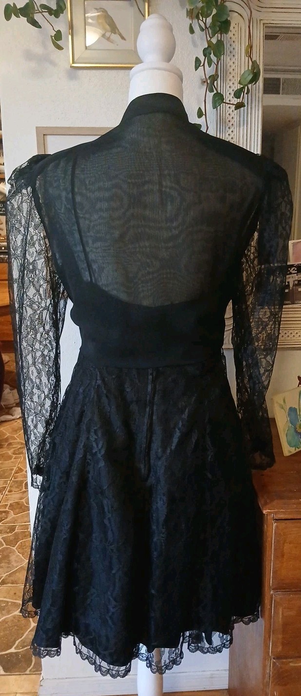 Vintage 80’s XS/S Mademoiselle Black Lace Mini Cocktail Prom Dress With Jacket