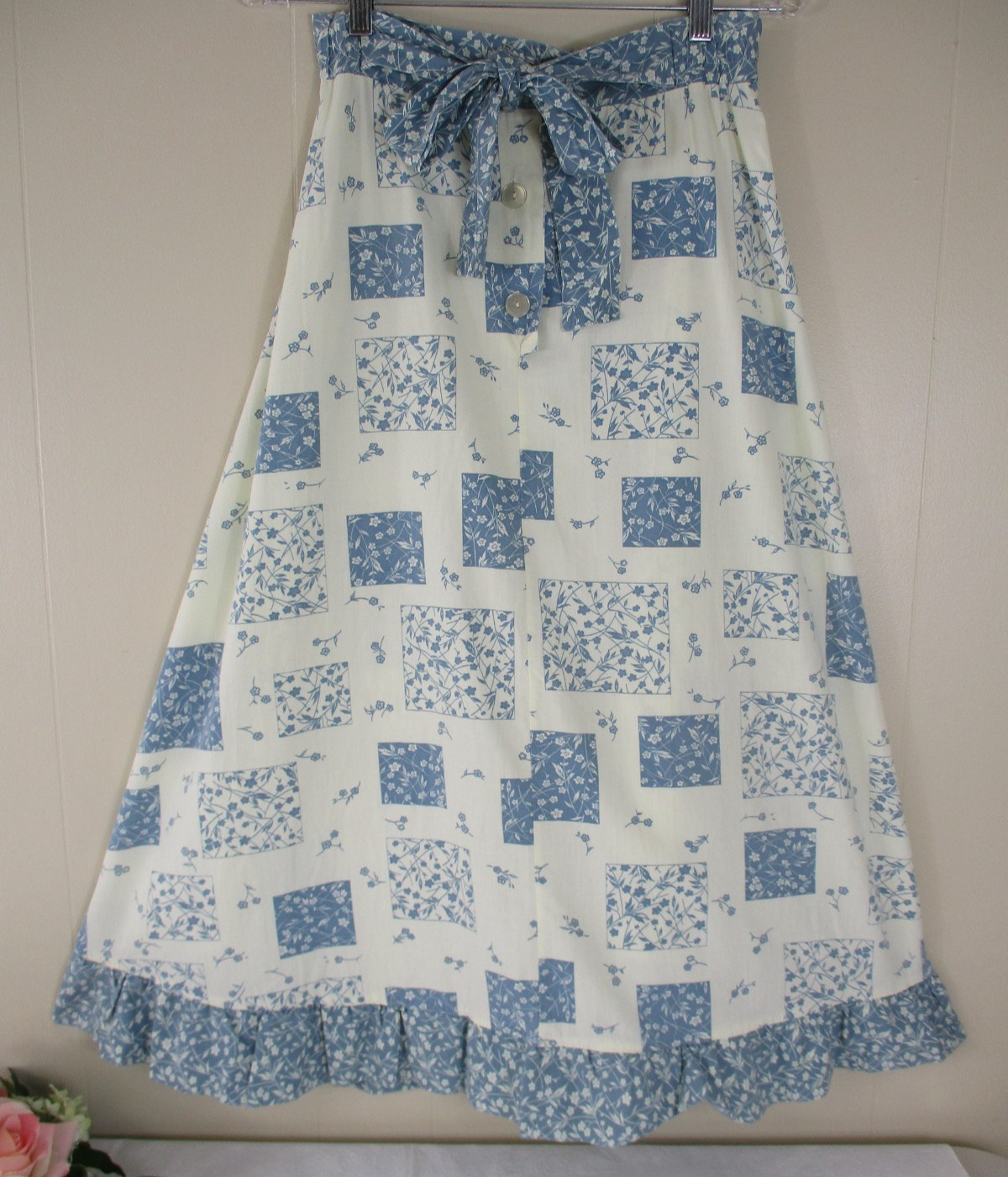 VTG 70’s Saks Fifth Avenue sz. M Maxi Skirt Blue Patchwork Boho Hippie Union
