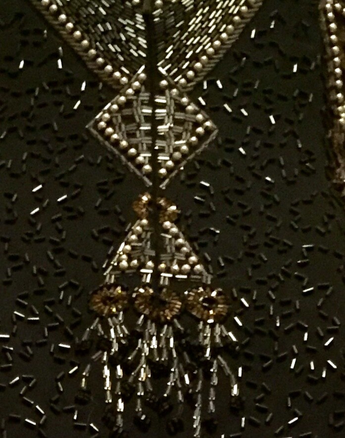 Vintage A.J. Black Formal Dress Gold and Silver Beaded Size 8 100% Wool