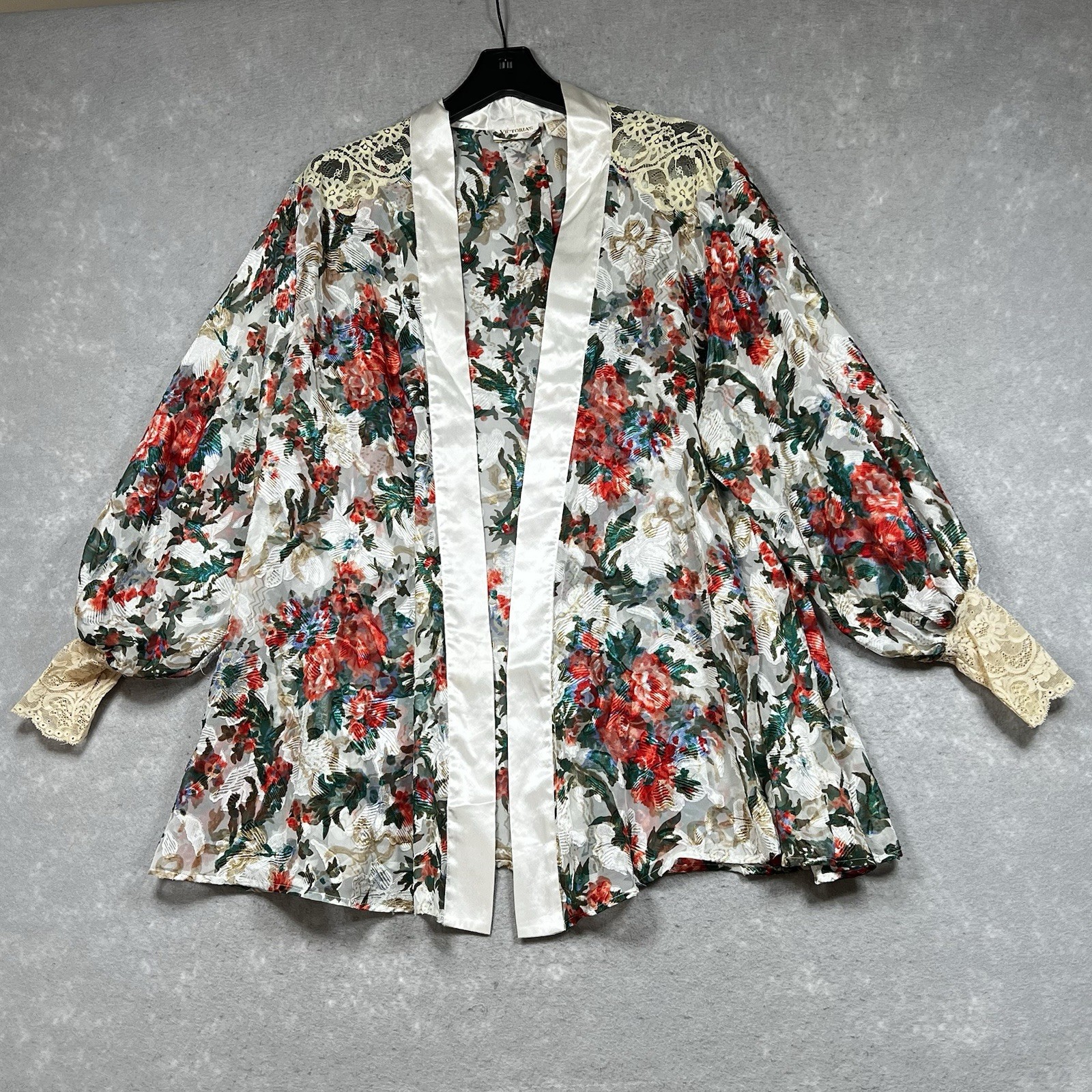 VTG Victoria’s Secret Robe Womens Sz M/L Robe House Jacket Lace Floral Lingerie