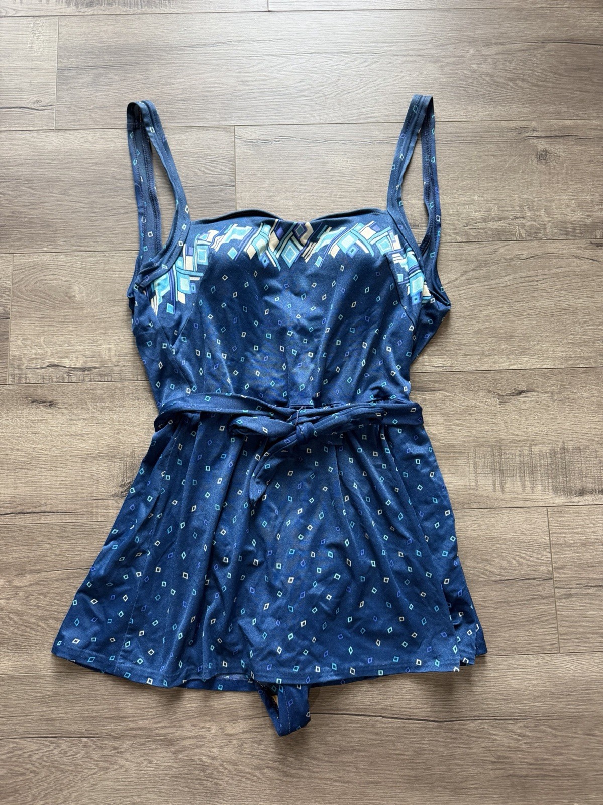 Vintage Rose Marie Reid One Piece Swimdress Women’s Size 16 Blue Geometric