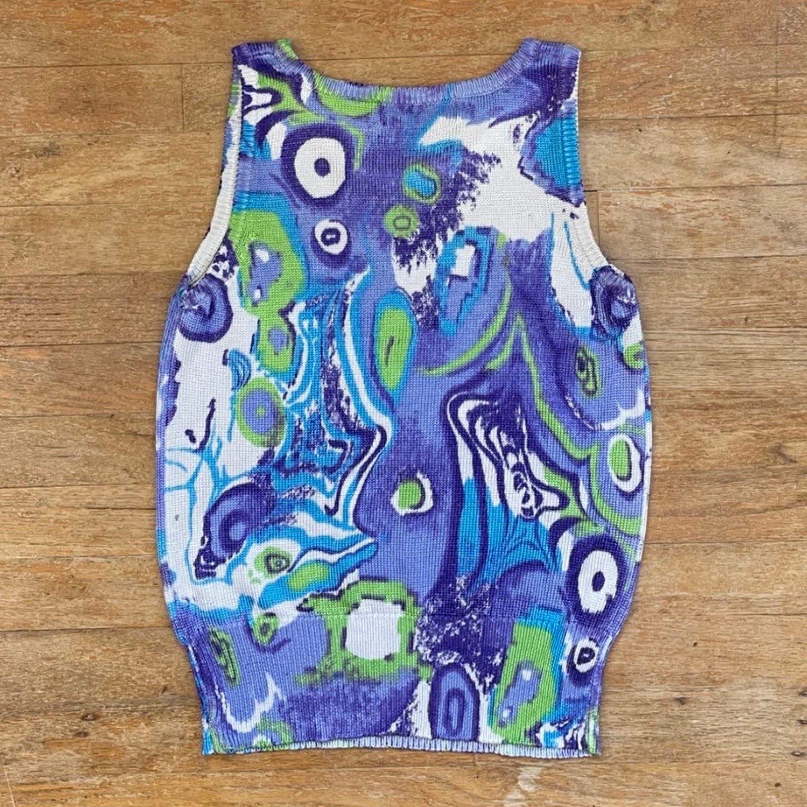 Vintage Psychedelic Print Top Size Medium 90s Knit Rayon Cotton Sleeveless Shirt