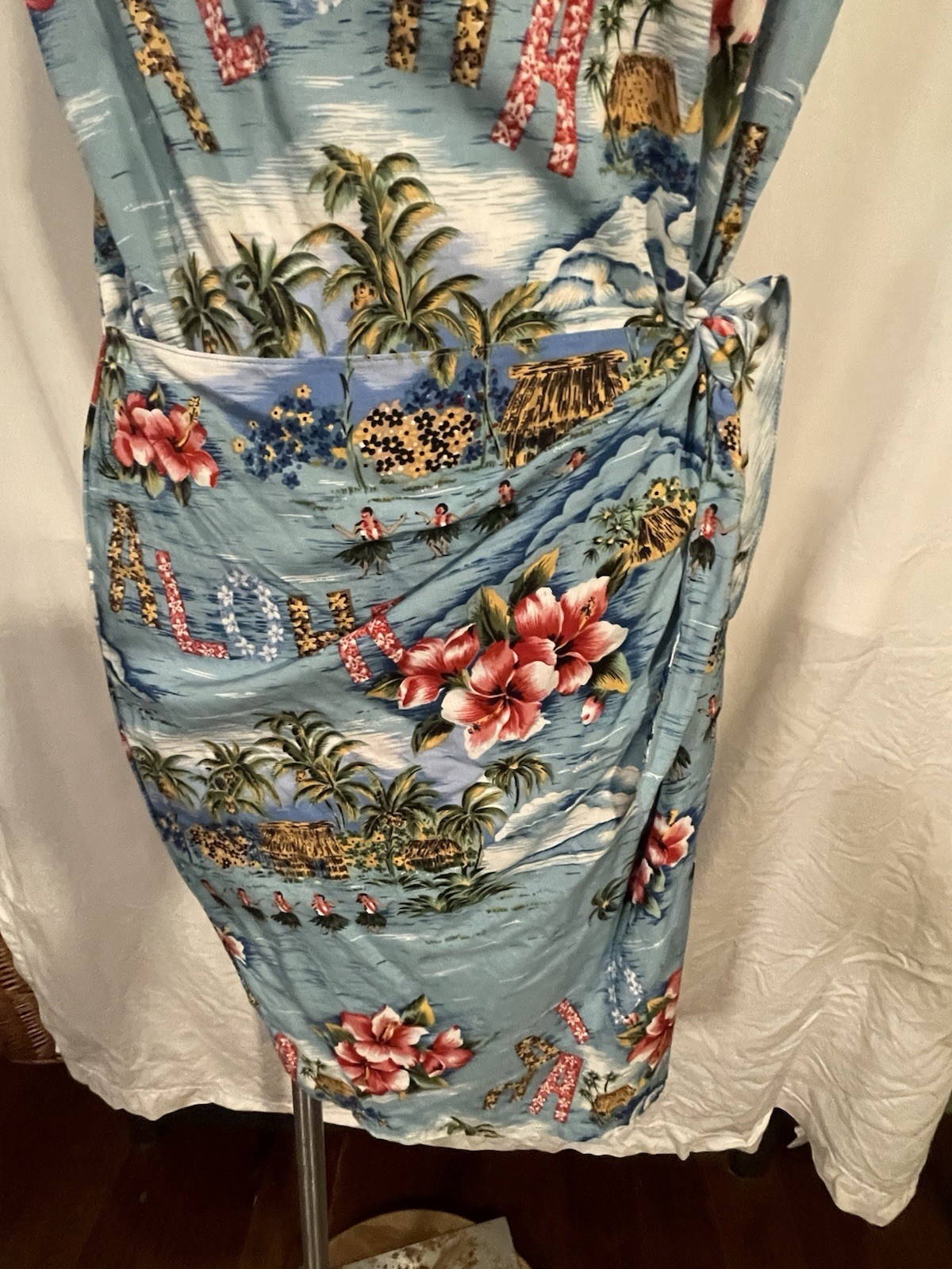 Vtg Hawaiian Orginal Faux Wrap Sleeveless Summer Dress M Vacation Cruise Beach
