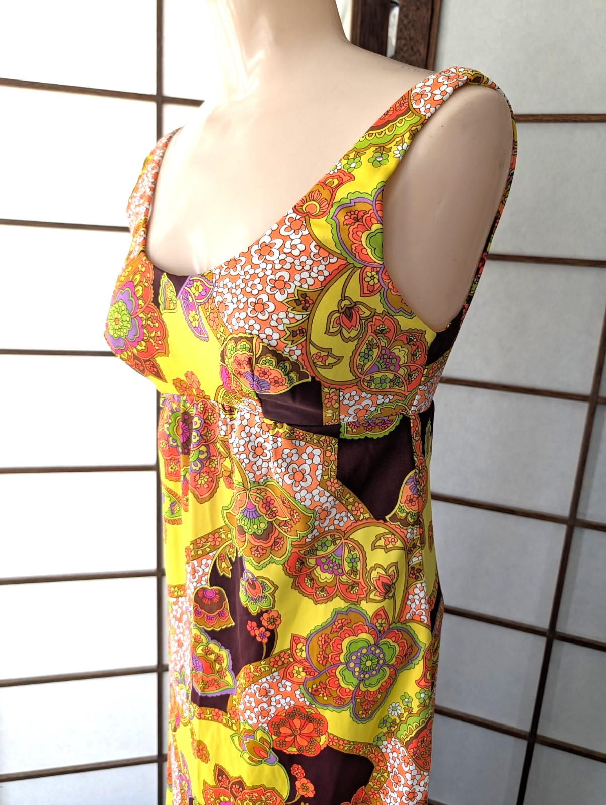 Vtg 70s Catalina Maxi Dress Psychedelic Mod Print Resort Wear XS Built-In Bra