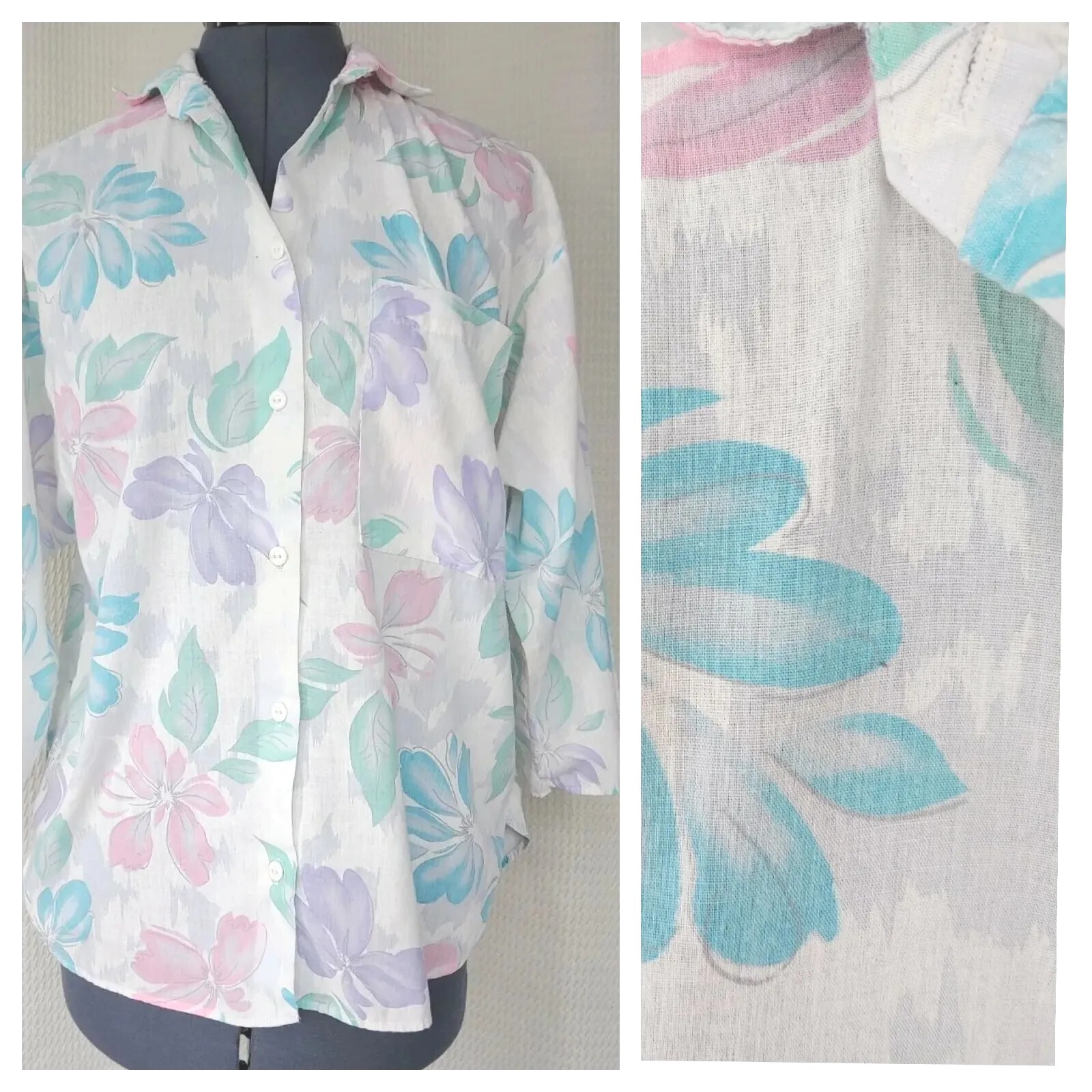 Vintage Ardmore Pastel Floral Button Down Shirt Size Medium