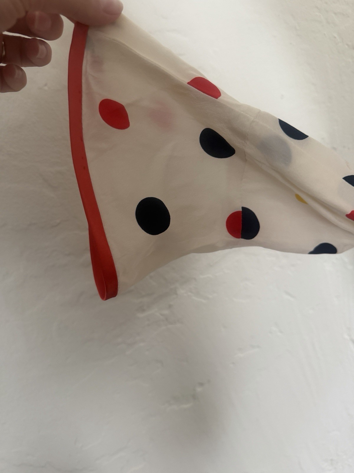 Vintage 1970s–80s Silk Polka Dot Blouse | Bell Sleeves & Ribbon Trim