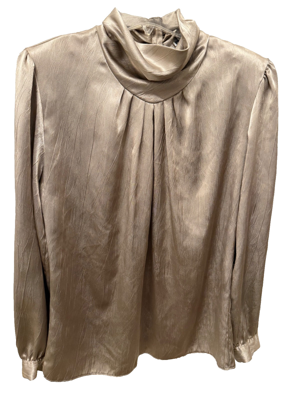 90s Blouse Taupe Cowl Neck Size 10 Polyester Secretary Classic Chic