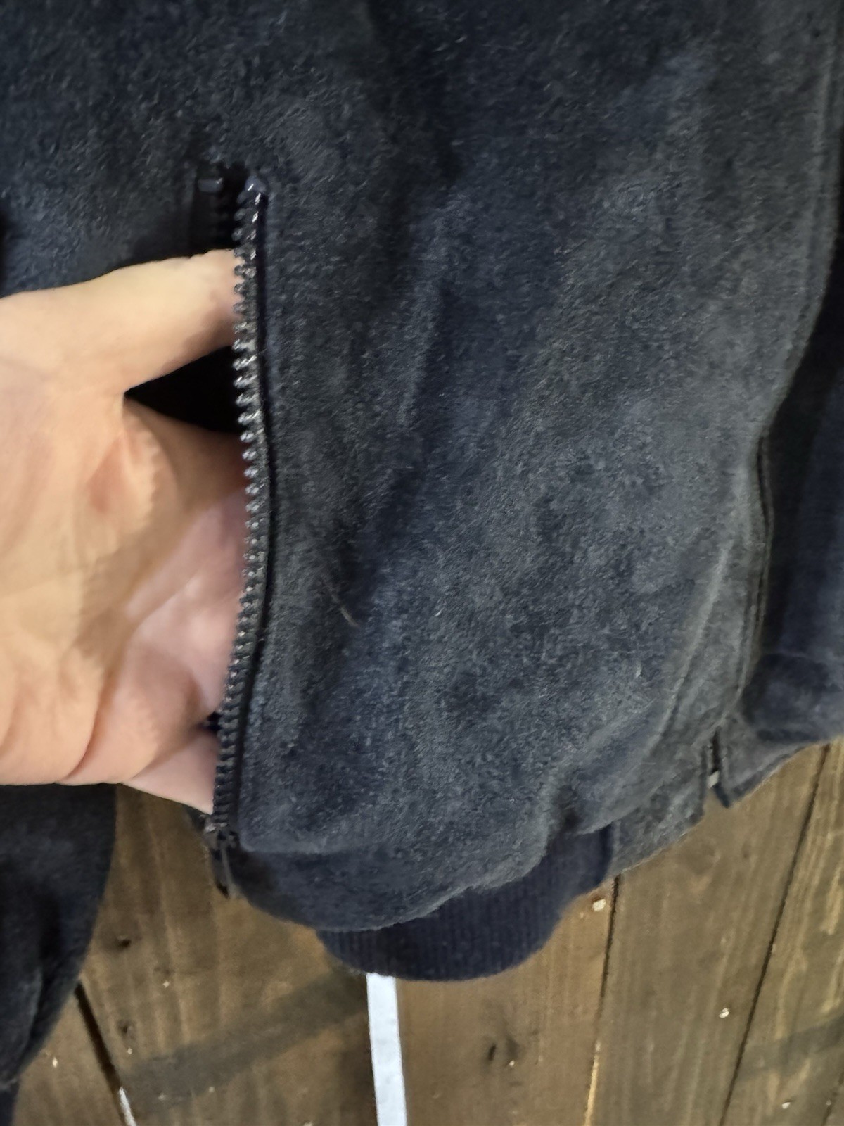 In Crowd By Celebration Jacket Dark Blue Heavy Vintage Suede Leather Sz Medium