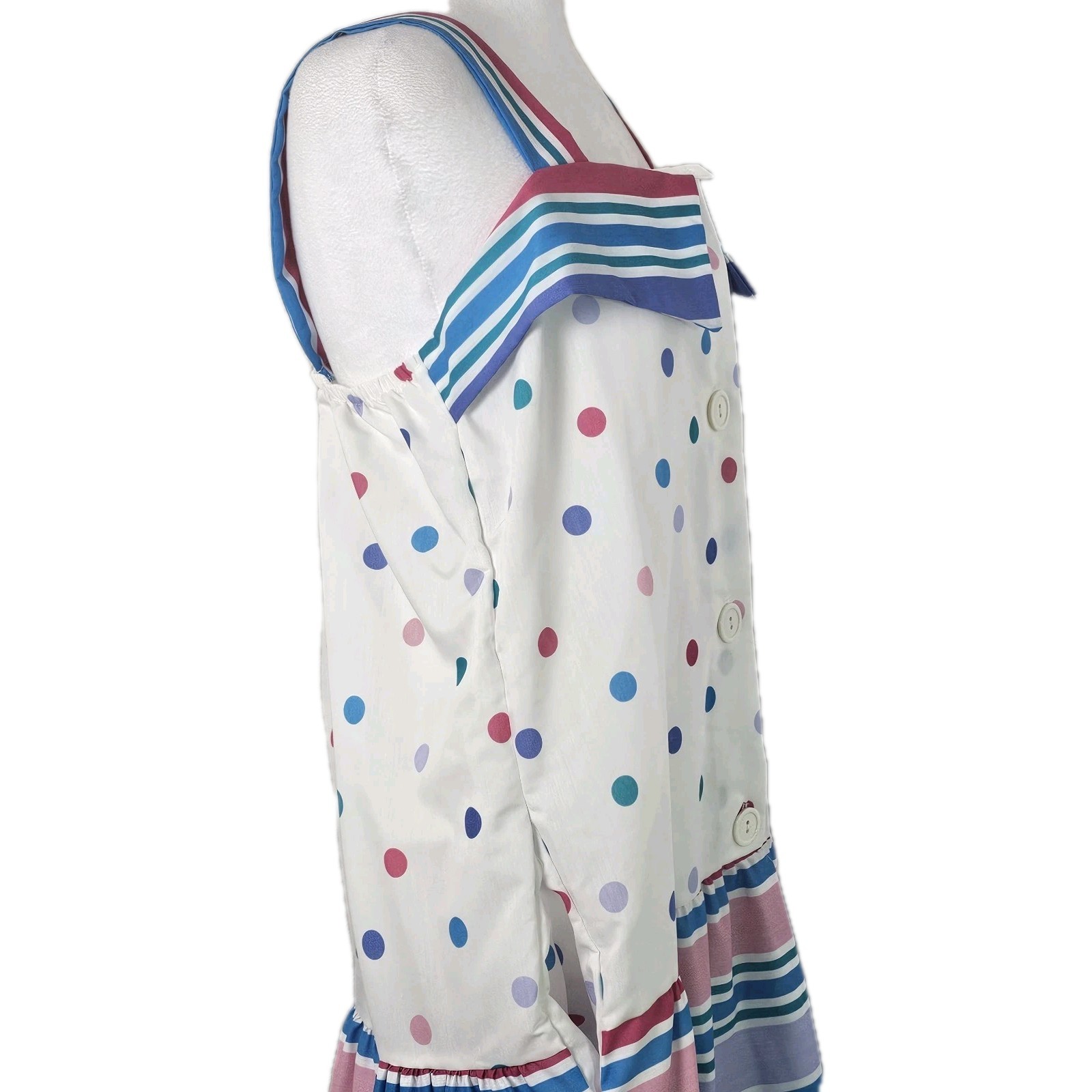 VTG 1980’s Its A Charm Deadstock Multi Color Polka Dot/Stripe Dress Whimsy Sz L