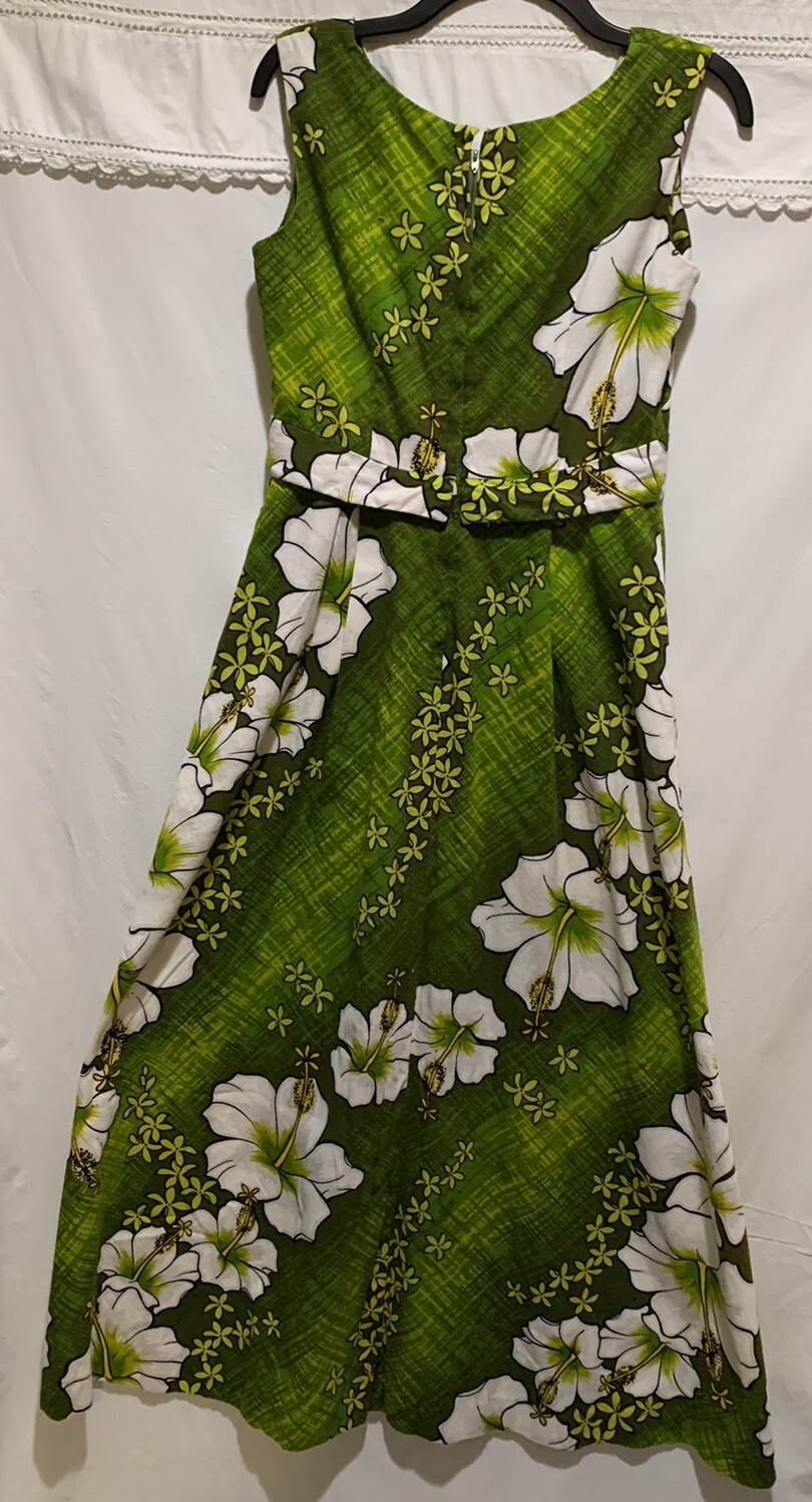 ❤️Vintage HAWAII NEI Hawaiian 70’s HONOLULU Lime Green Hibiscus Floral Dress