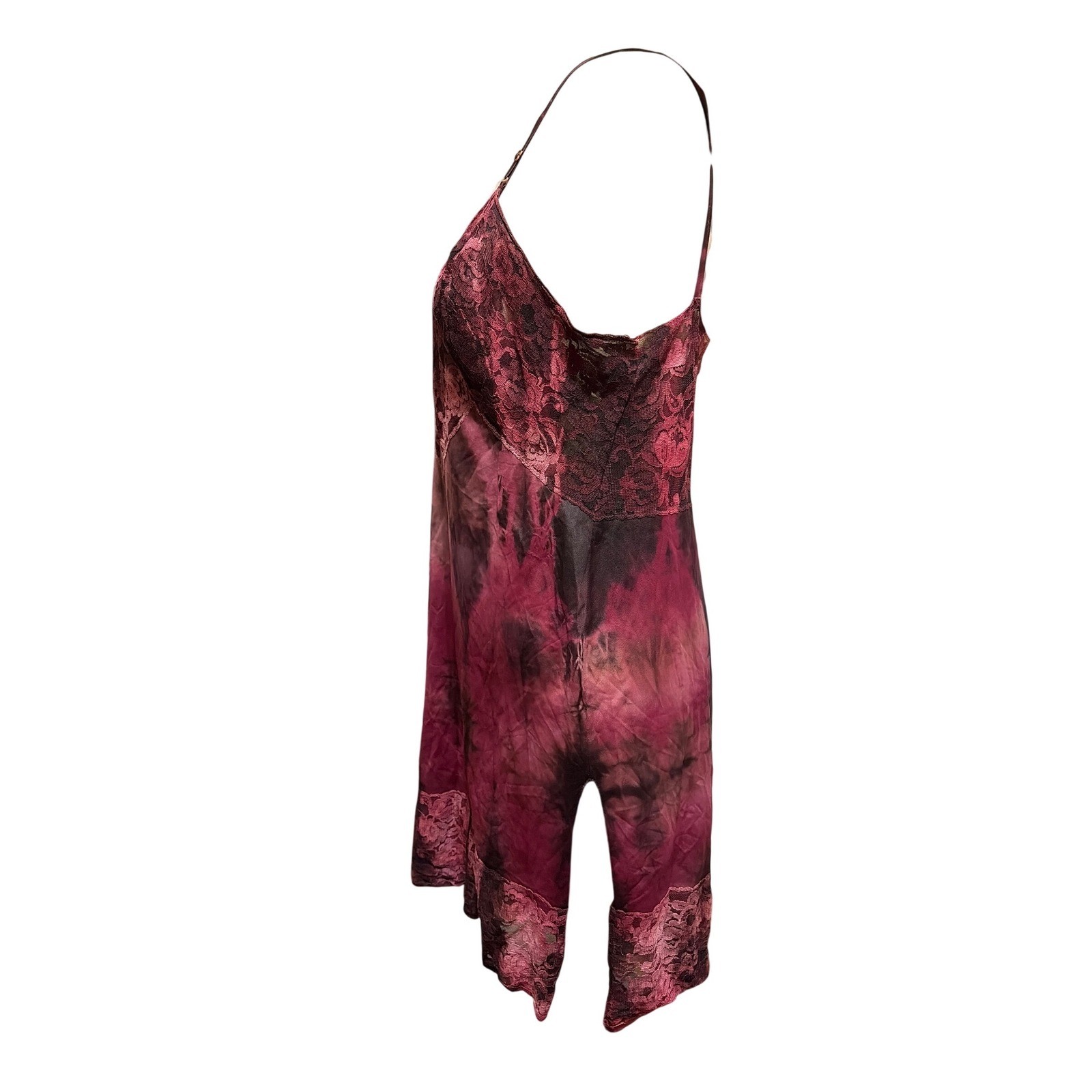 VTG Burgundy Lace S Slip Dark Romantic Goth Vampire Fairy Tie Dye Burgundy Y2K