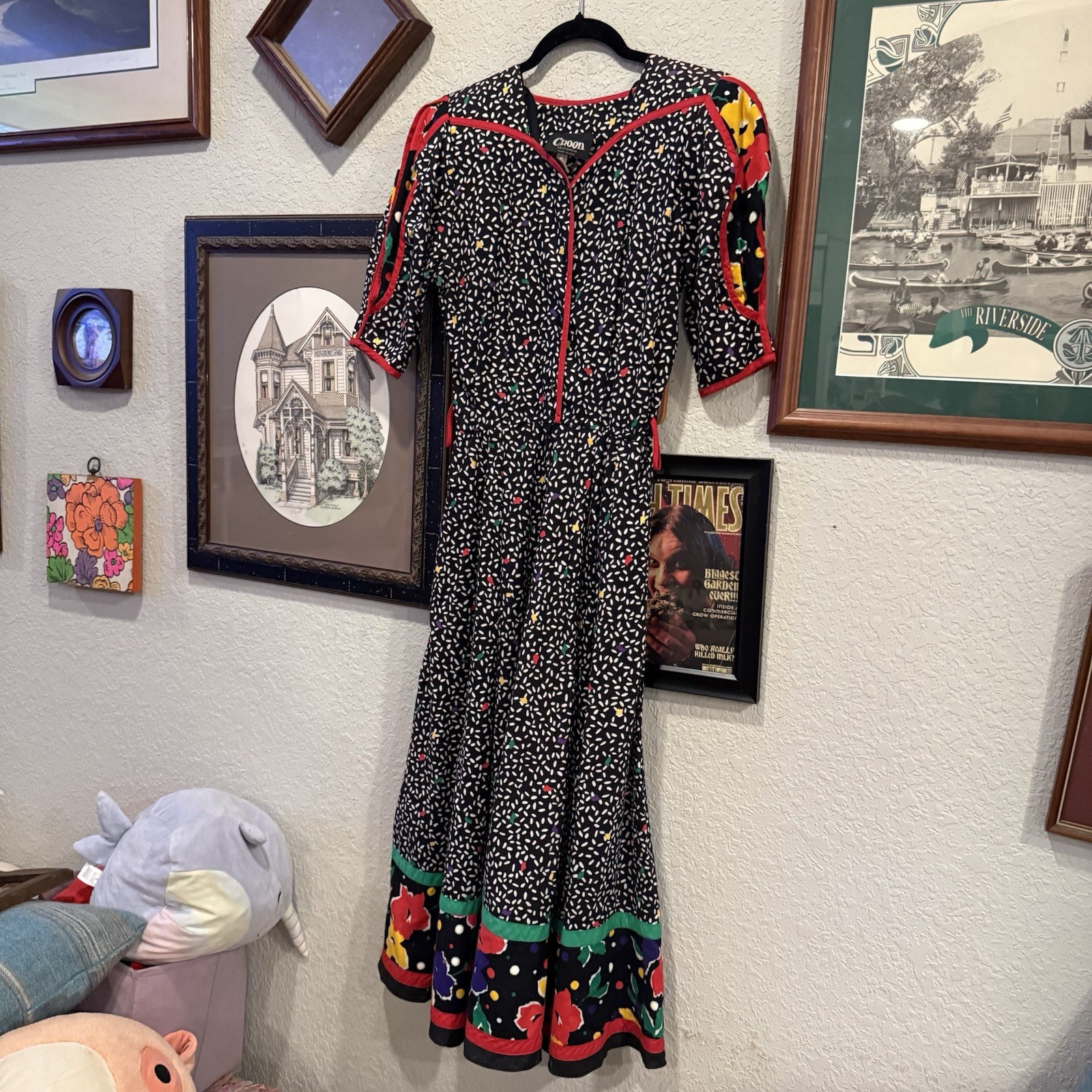 Vintage 80s RARE Choon California Dress Full Skirt Pockets Size 8 Colorful Twirl