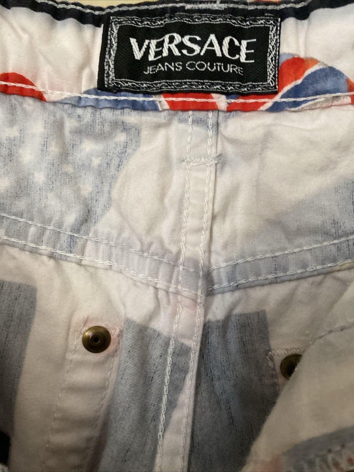Vintage 90s Gianni VERSACE COUTURE Jeans Flags USA England Medusa Rare