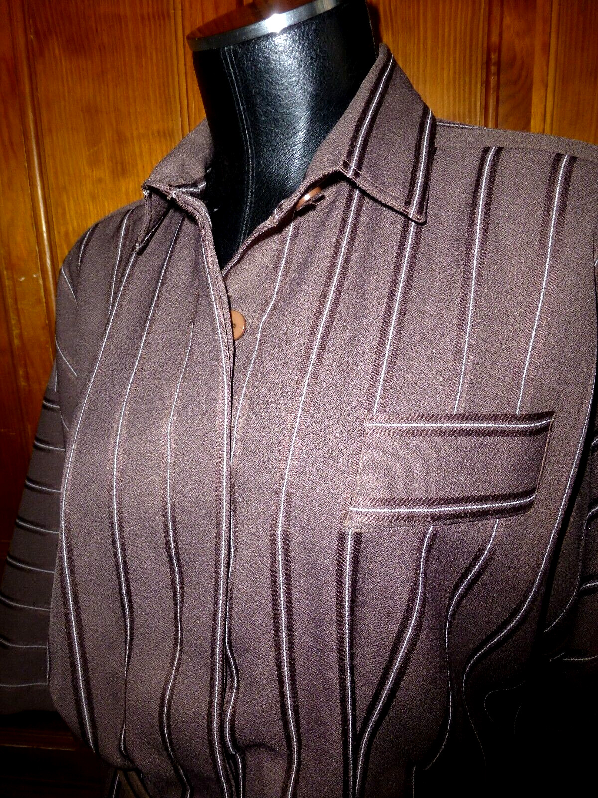VTG 70s LESLIE FAY Stripe Dolman Slv Secretary Cocktail Belted Shirt DRESS M