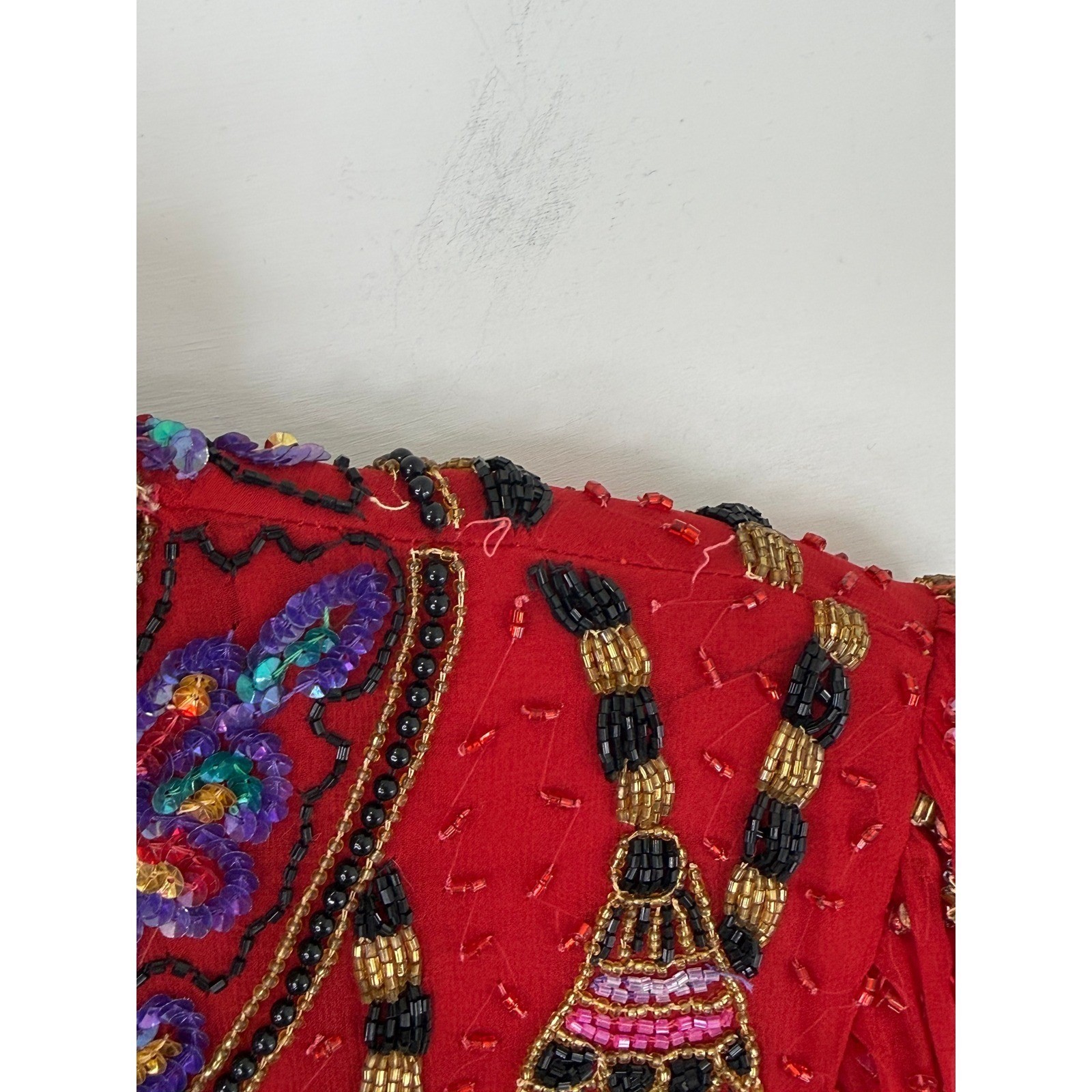 VINTAGE 80s Laurence Kazar Beaded Jacket Women M 100% Silk Sequin MAXIMALIST