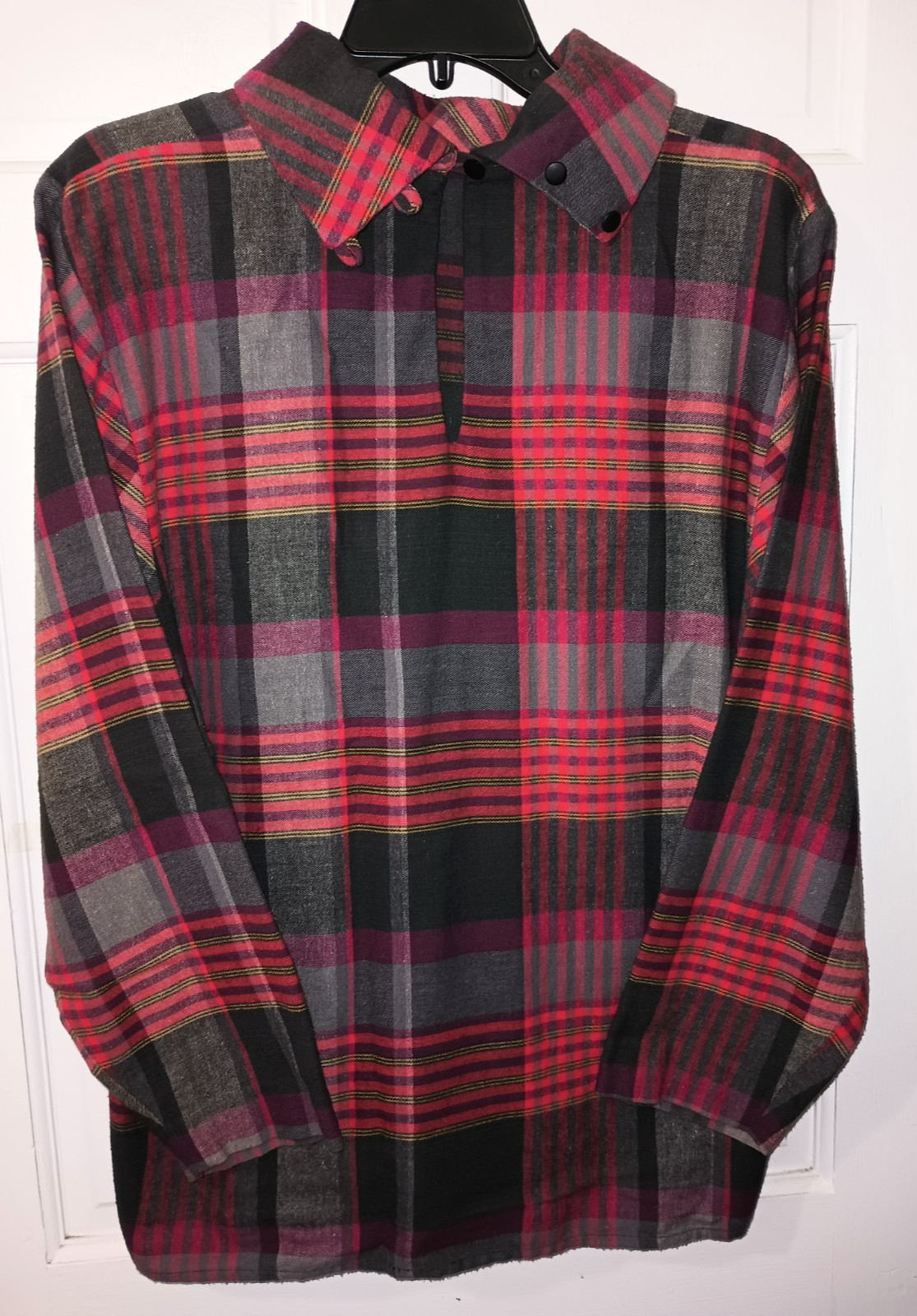 Vtg 80s Barboglio Cristina Jan Rustic Red Plaid Flannel High Collar Pullover Top