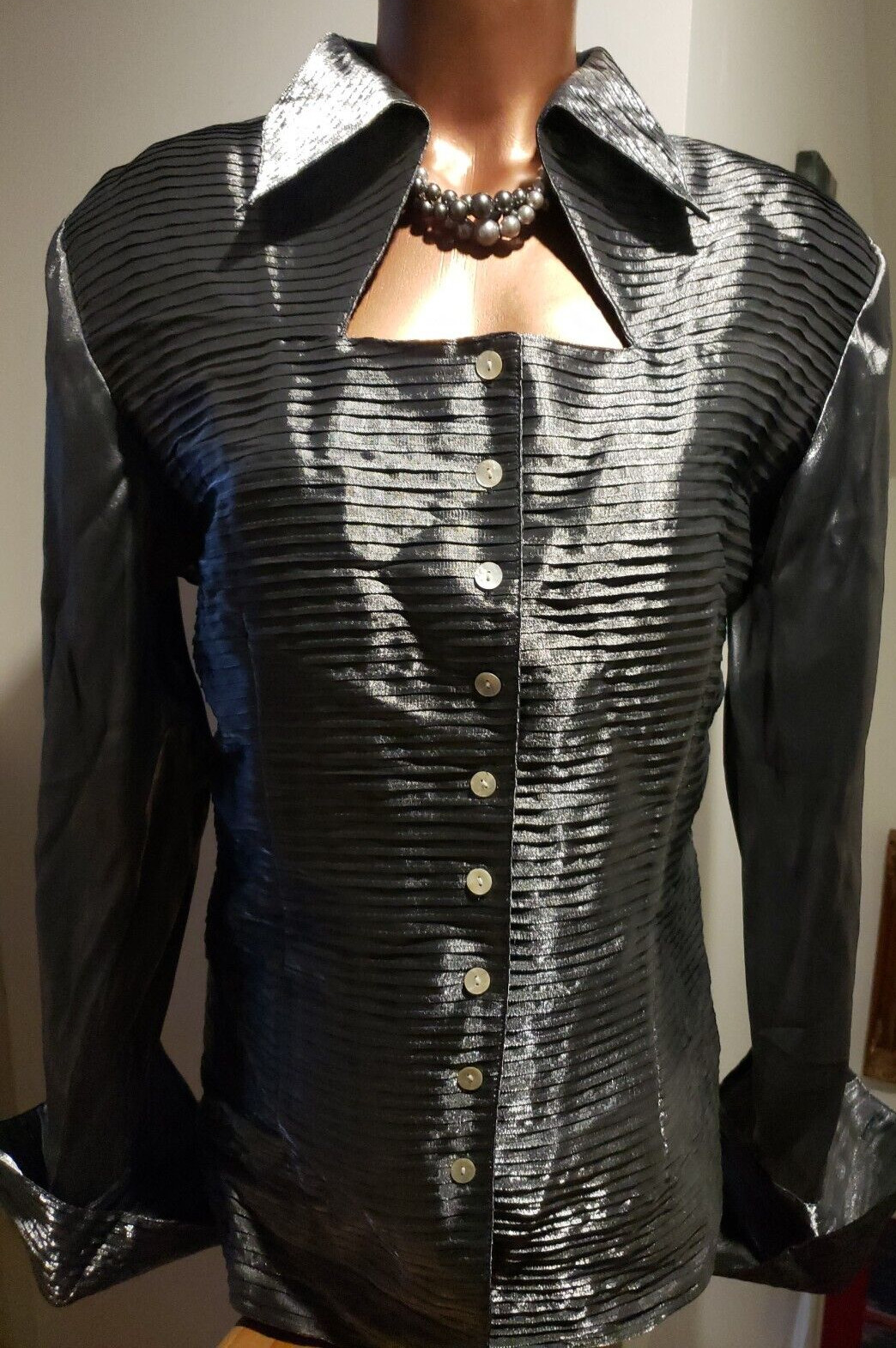 Vintage Carina Metallic Silver Special Occasion Blouse Wedding Christmas Party