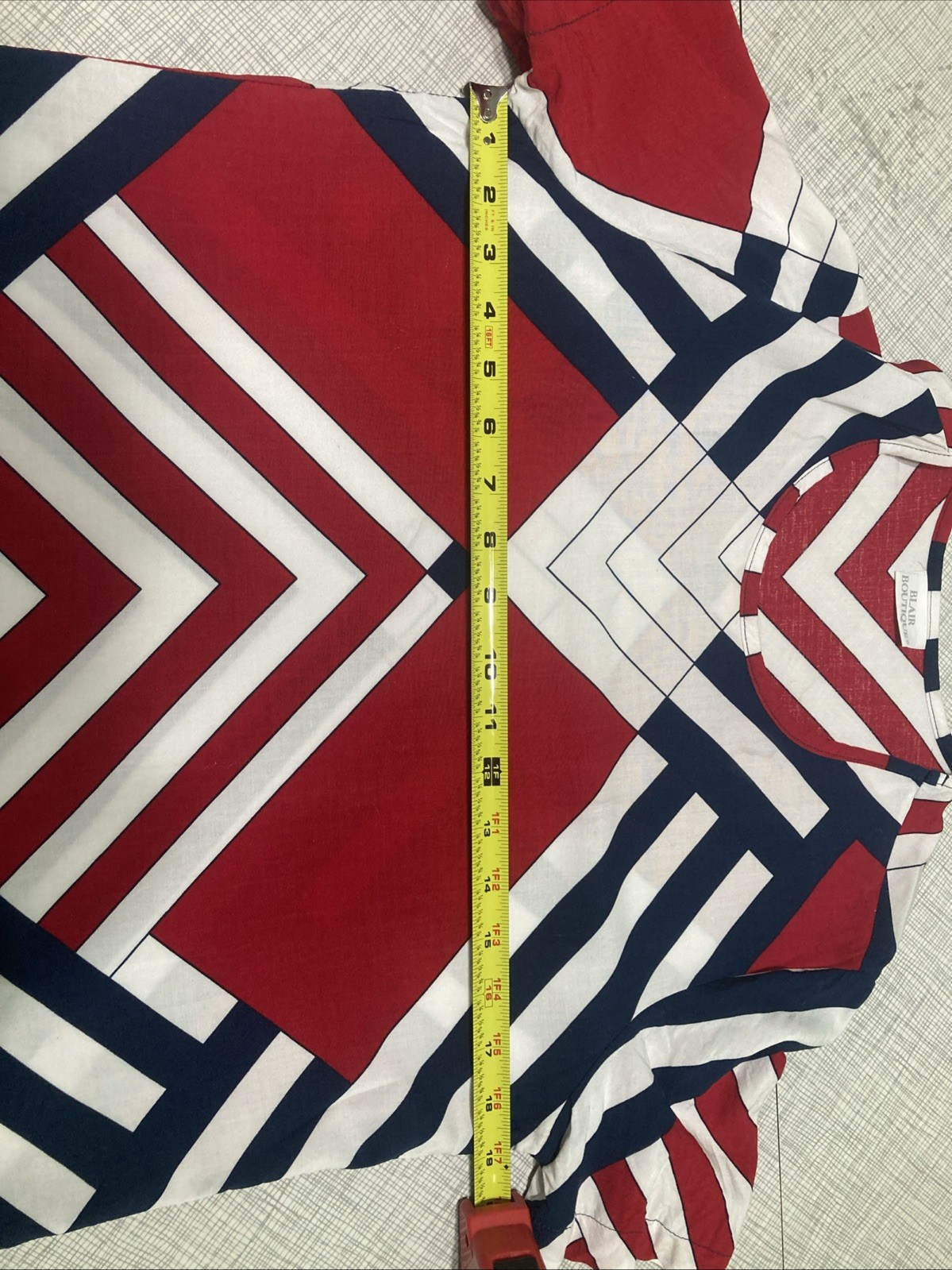 Vtg 80s 90s Blair Boutique Geometric Chevron Rayon Top Blouse XS Patriotic USA