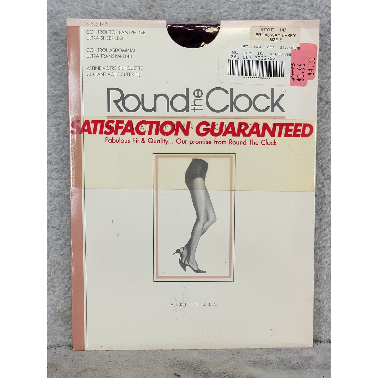 Round the Clock 147 Control Top Pantyhose Broadway Berry Size B Ultra Sheer USA