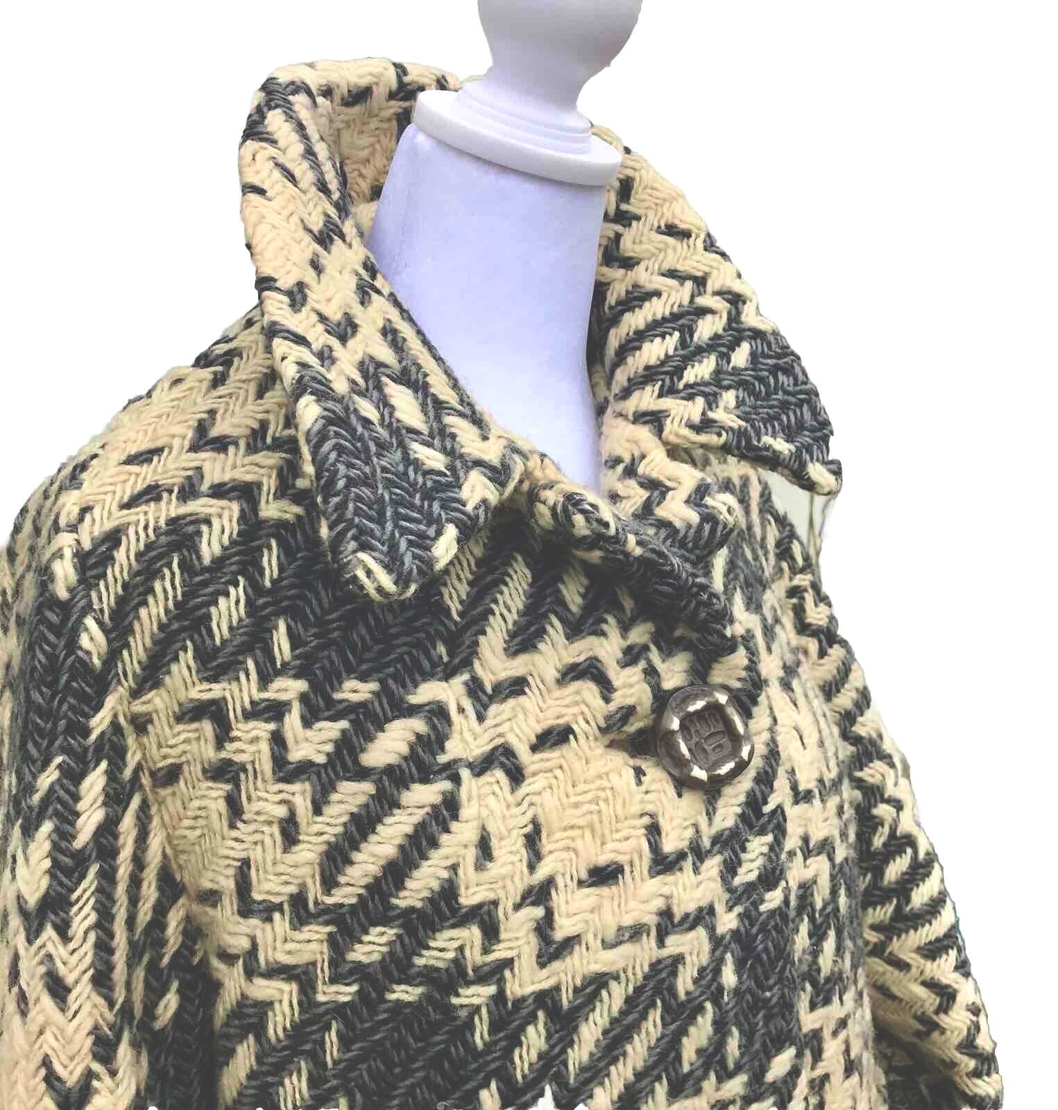 Vtg 50s 60s Woven Wool Women’s Coat Geo Southwestern M L Grey Tan Mod Retro USA