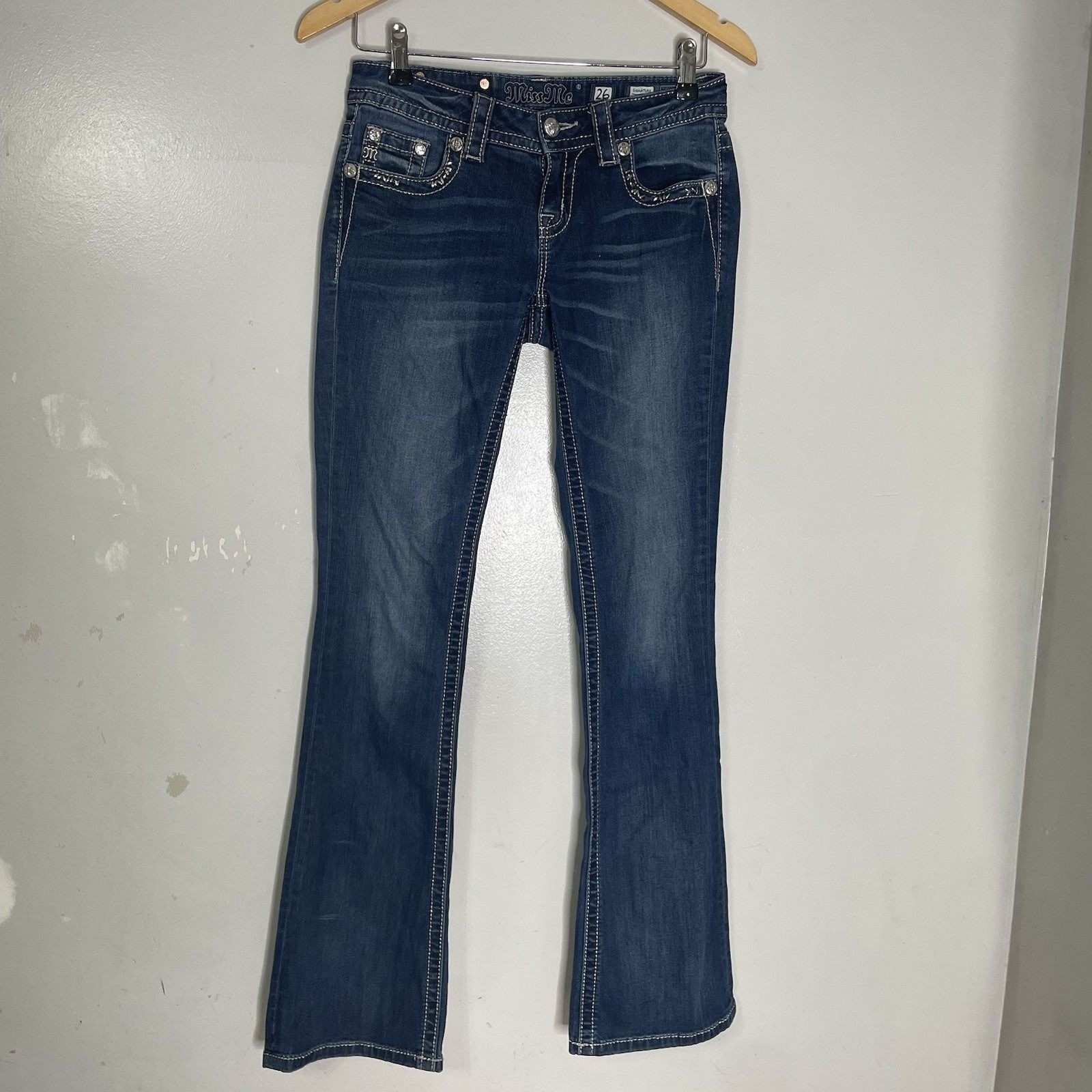 Miss Me Y2K Signature Boot Cut Blue Jeans Embellished Bling Studded Size 26