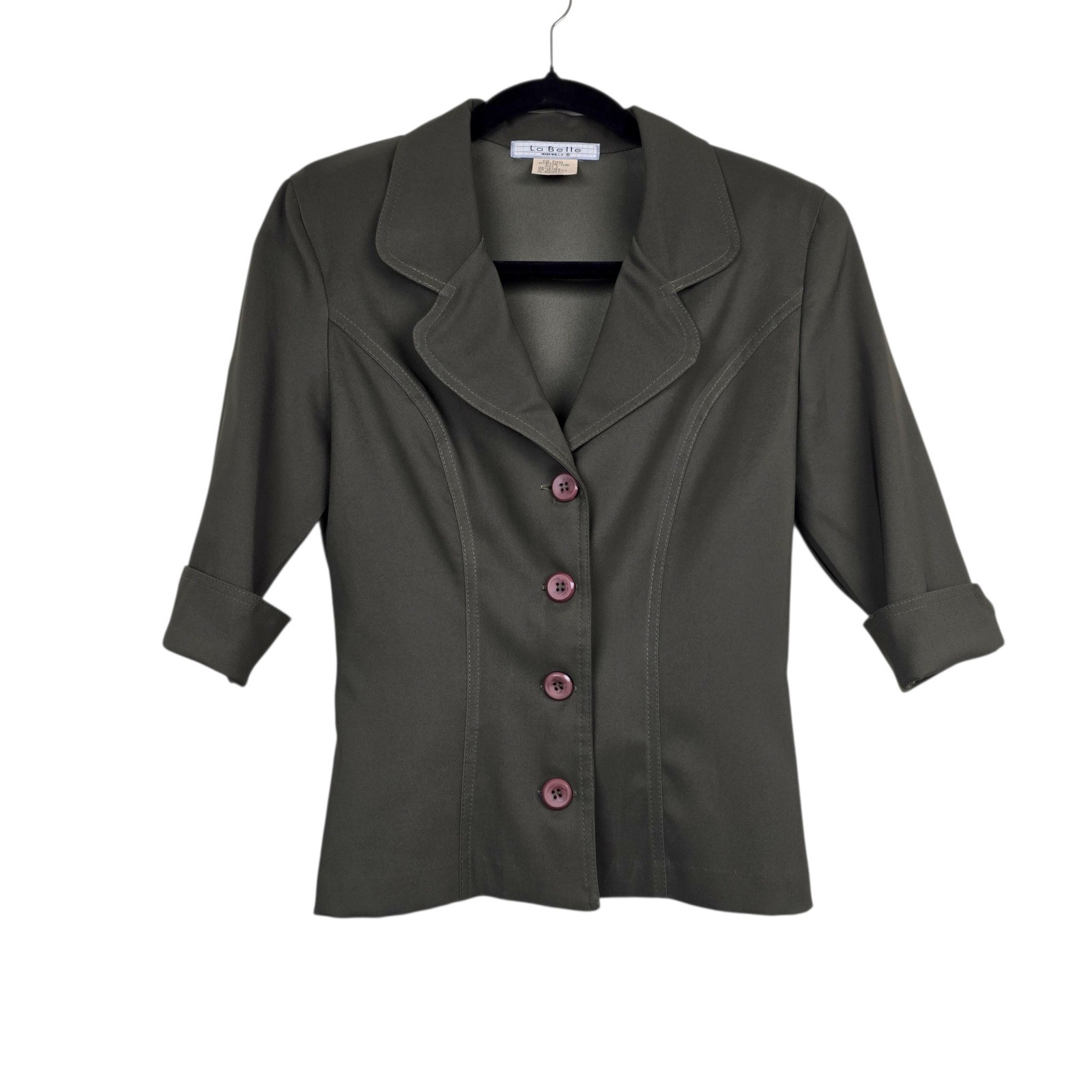 La Belle Olive Green 3/4 Sleeve Blazer Mini Skirt Suit Set Size 3