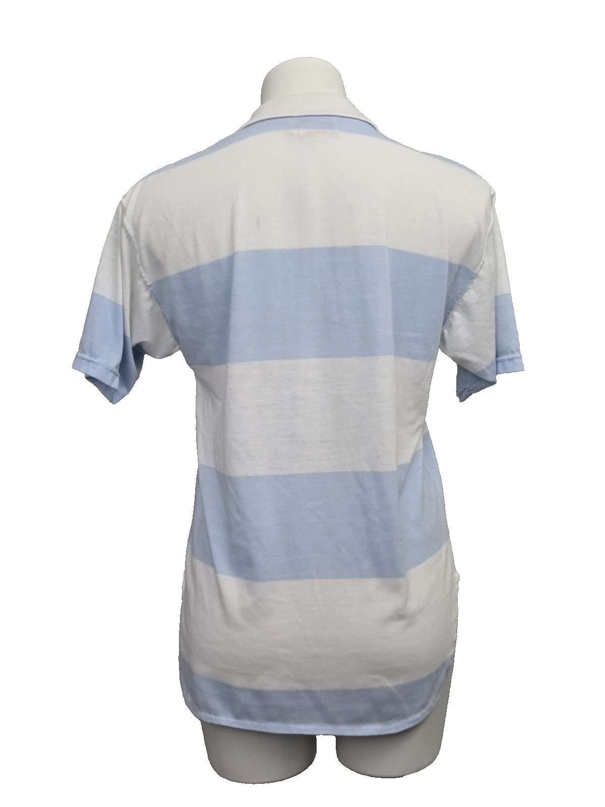 Vintage Energie Blue White Striped Polo Top High Low Hem Size L 80s Preppy