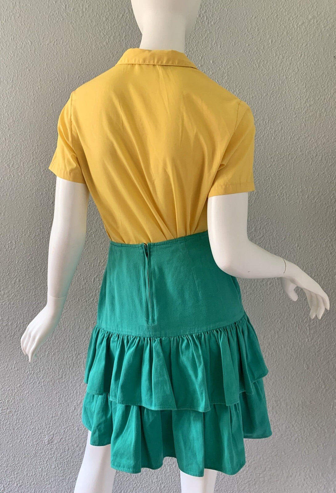 Vintage 70s Yellow Hand Painted Flower Boho Hippie Button Shirt Top M
