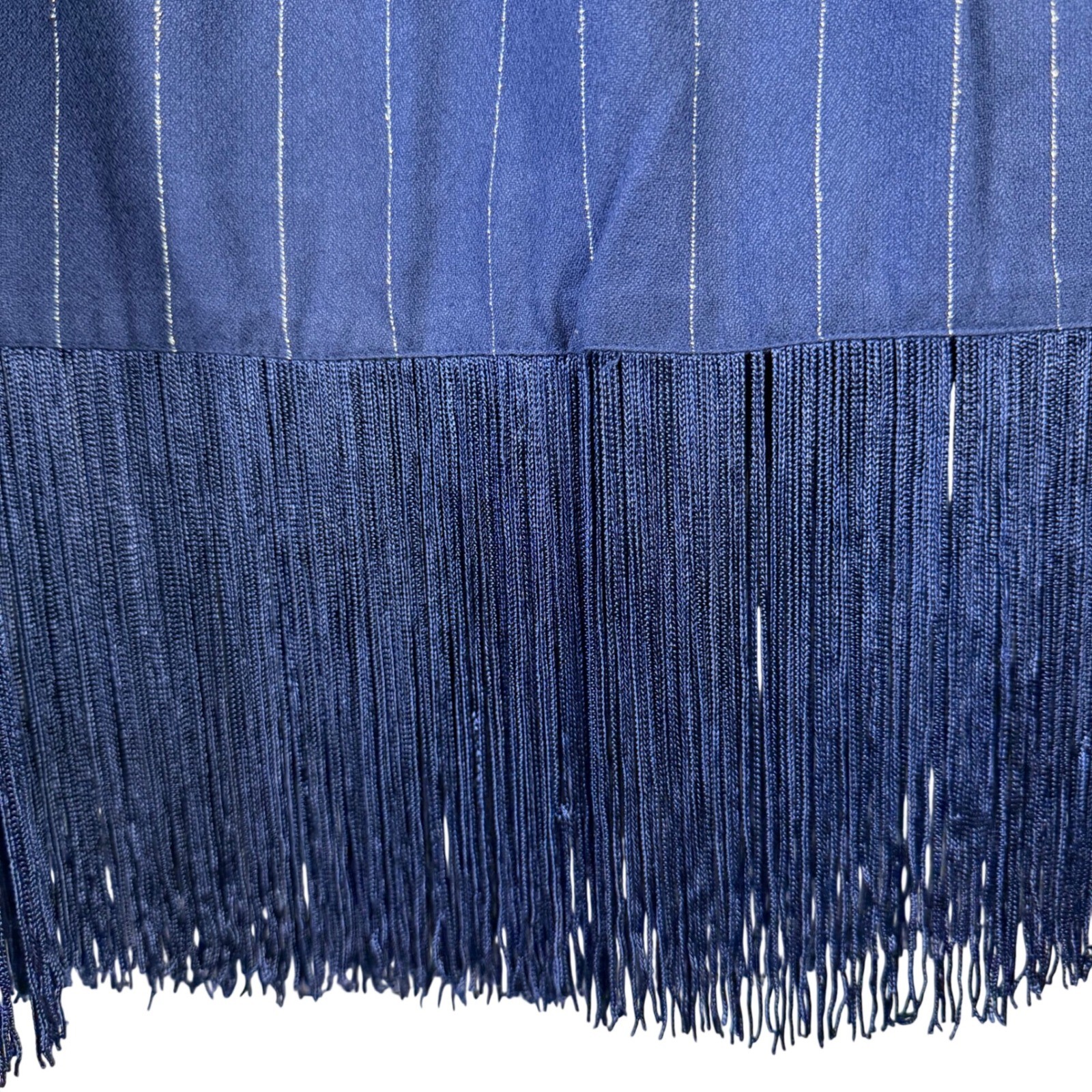 Vintage Memphis Navy Pinstripe Fringe Skirt Suit Set Western Blazer Large