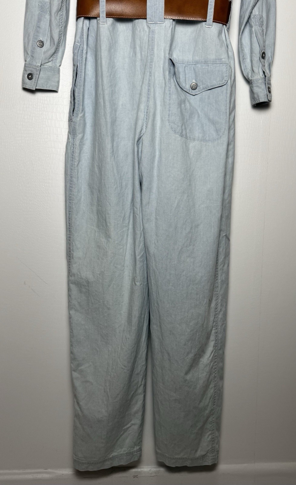 Vintage Liz Wear S Chambray Utility Jumpsuit Belted 90s Workwear