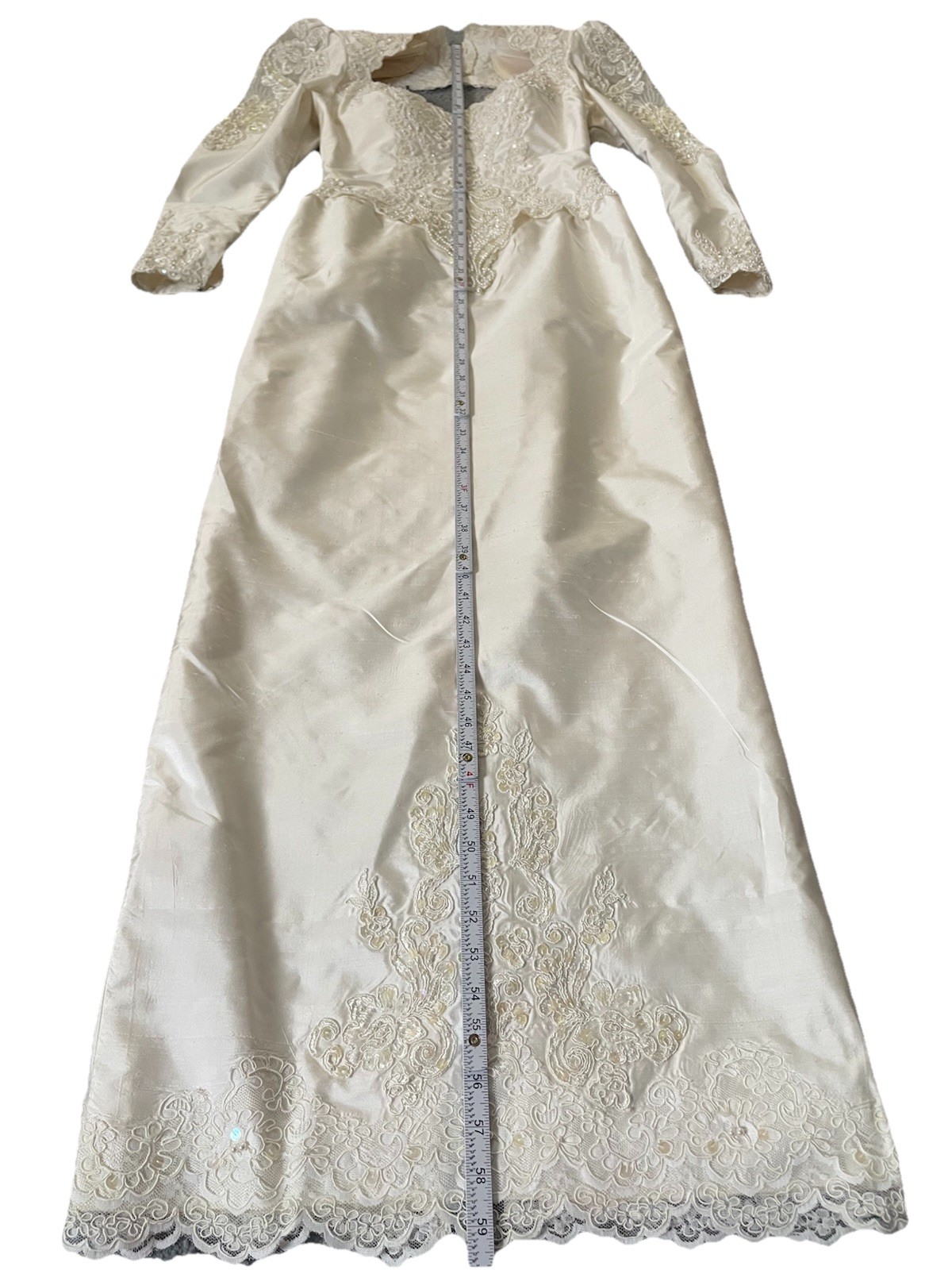 Vtg 80s Embellished Wedding Gown Sz 6 Ivory Floral Embroidery Removable Train