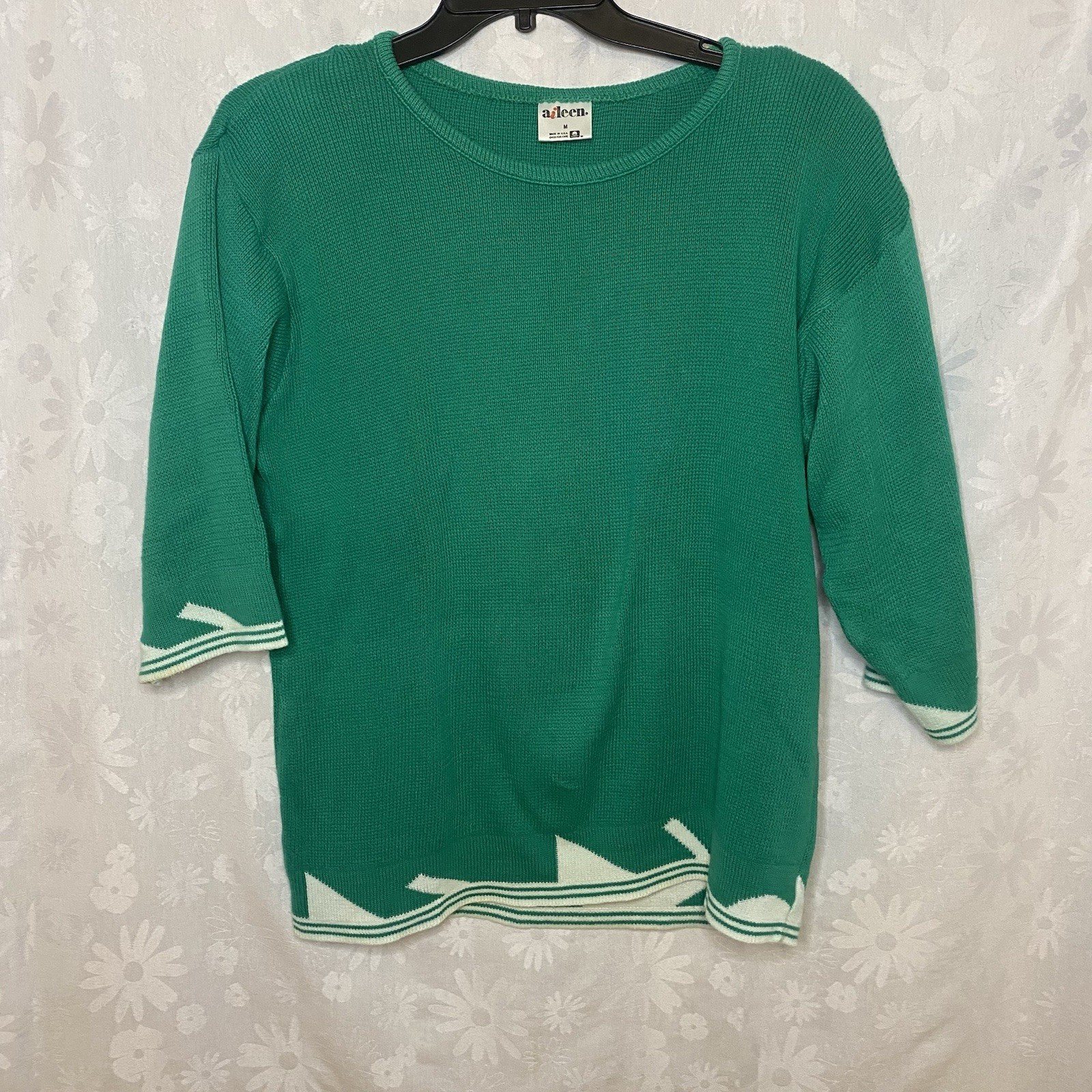 Vintage Aileen Cotton Knit Tunic Sweater Top Retro Midmod MCM Style Holiday Sz M