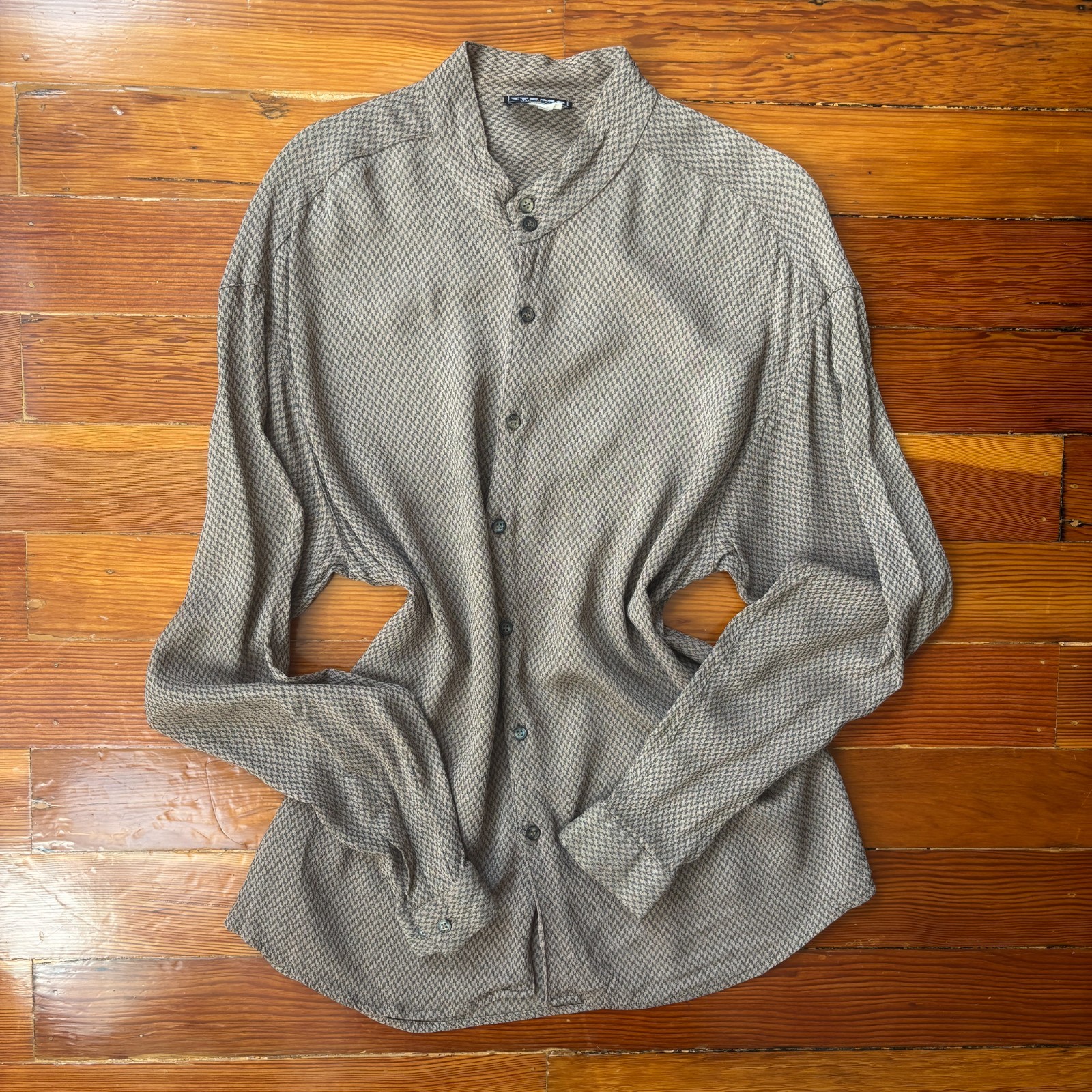80s Vintage Secretary Houndstooth Long Sleeve Blouse by Items Made in USA XL