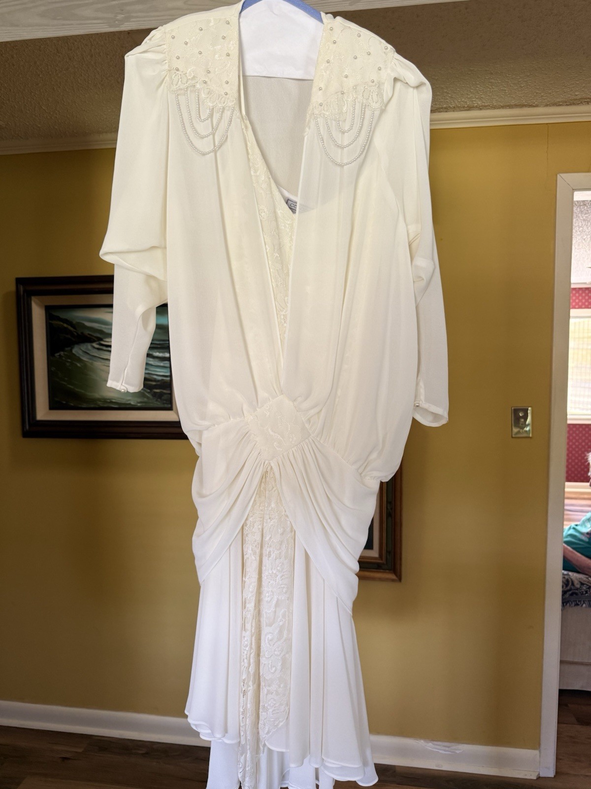 Vintage Casadei Drop Waist Dress Cream Beads Lace Size 8