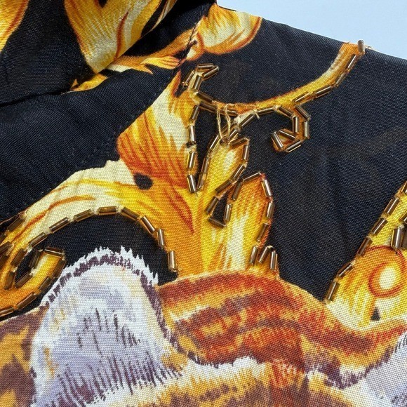 Vintage faith leopard all over print beaded button up blouse large