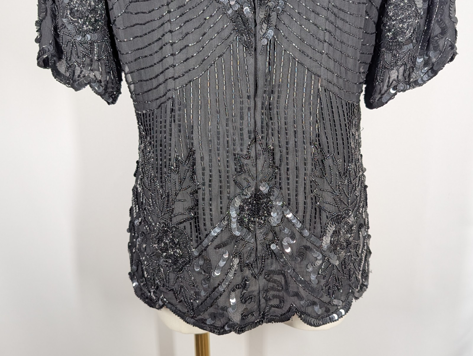 Vintage Carina Women’s Lot Of 2 Silk Beaded Two Piece Outfit Top Skirt Black