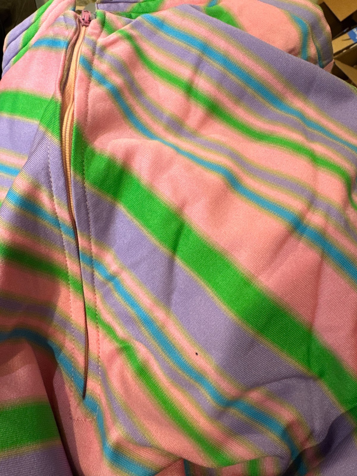 Vintage 60s/70s Diagonal Stripe Knit Pink and Green Dress