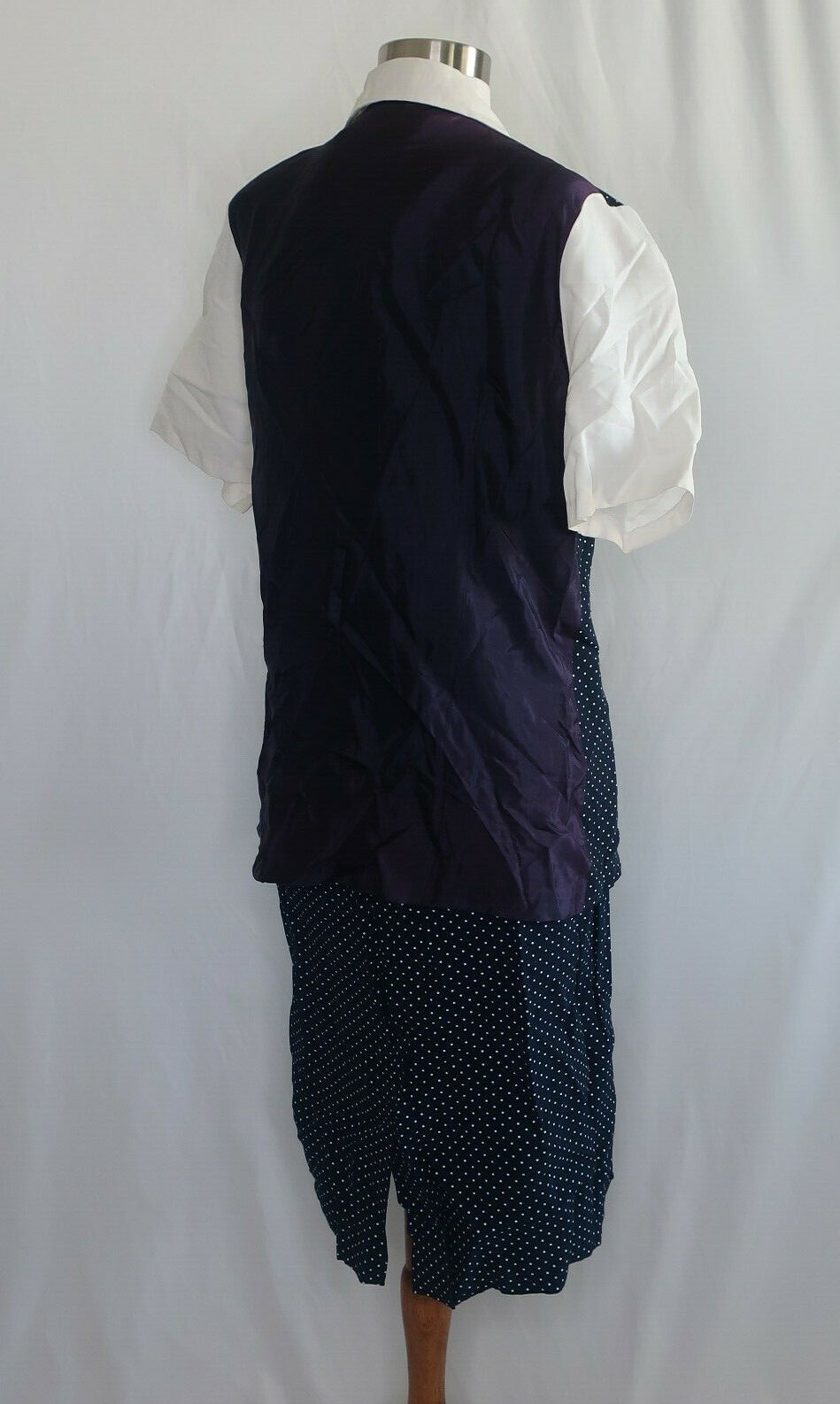 Vtg Whirlaway Frocks Blue White Polka Dots Print Pearl Skirt Suit Sz 12 USA Made