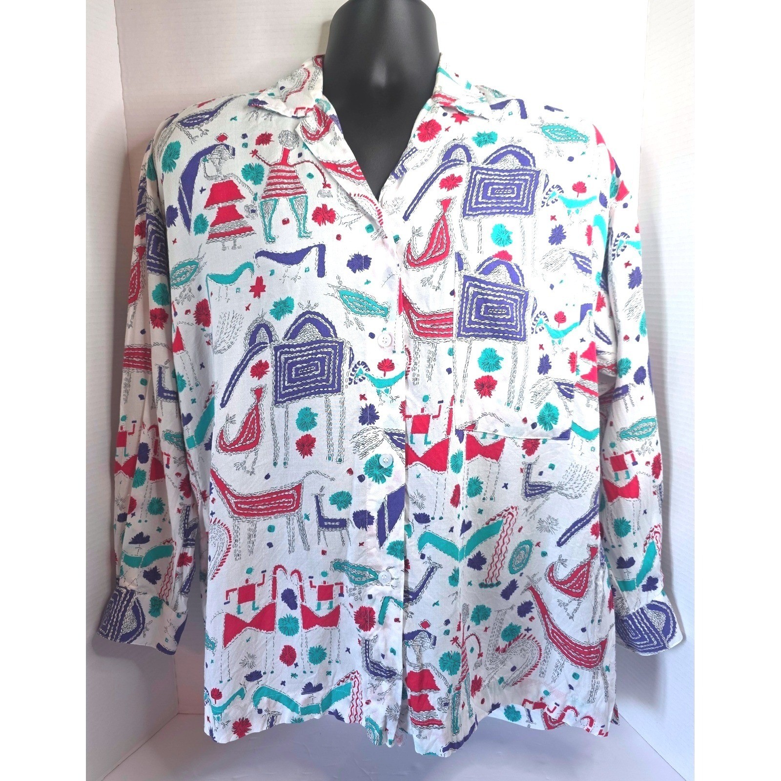 90s Generra Collection Vintage Rayon Novelty Camel Print Button Up Shirt Small